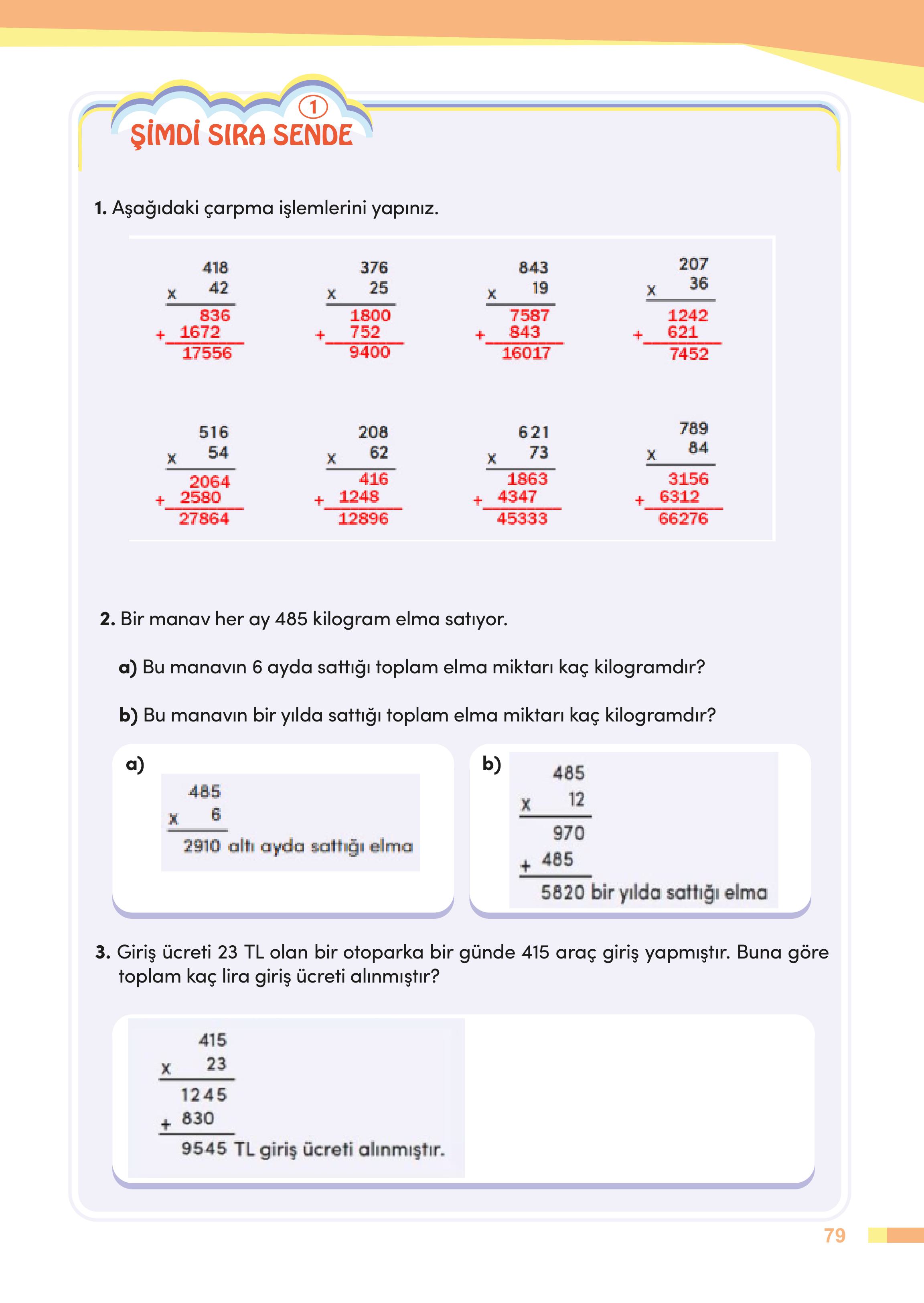 4. Sınıf Meb Yayınları Matematik Ders Kitabı Sayfa 79 Cevapları