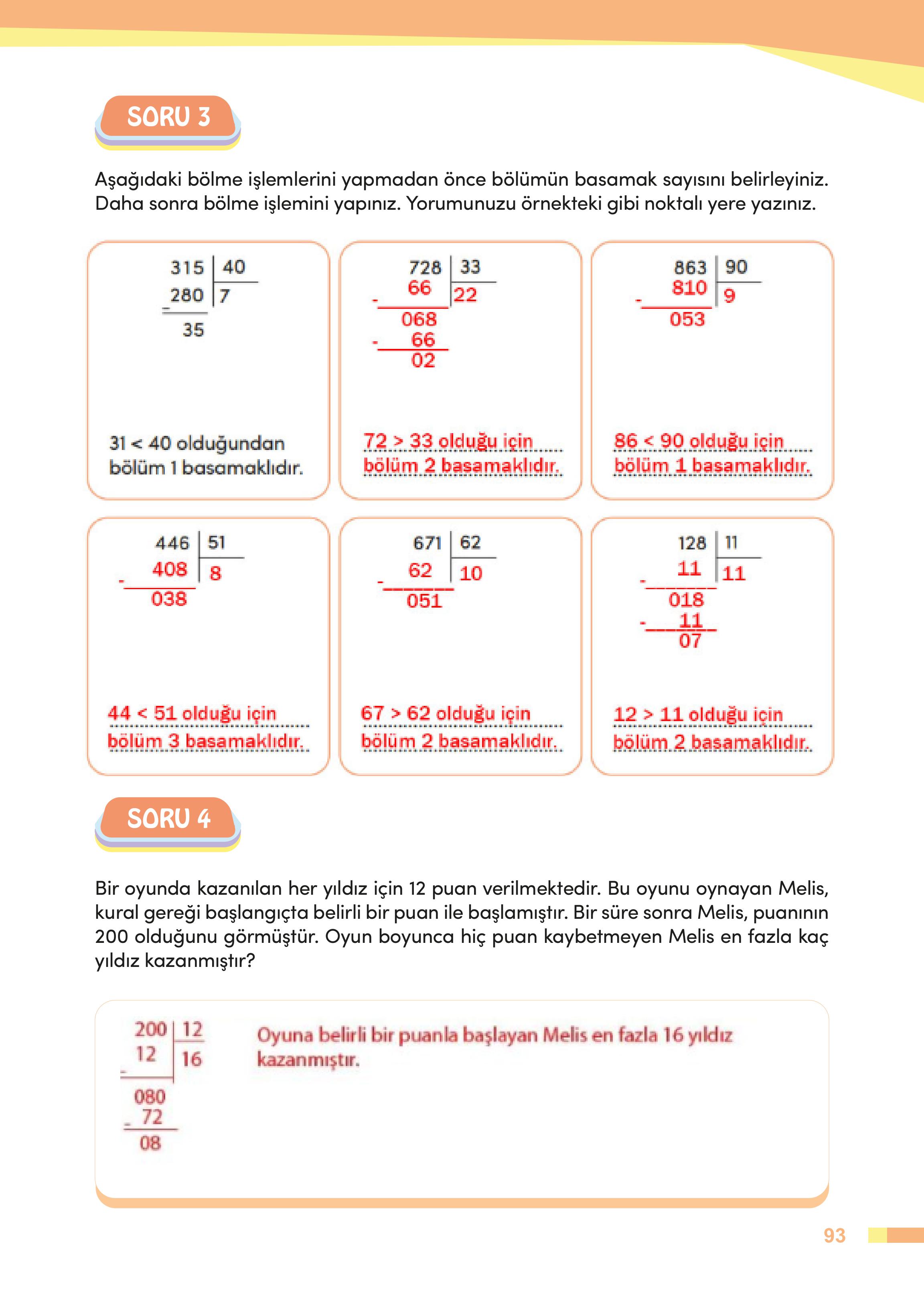 4. Sınıf Meb Yayınları Matematik Ders Kitabı Sayfa 93 Cevapları