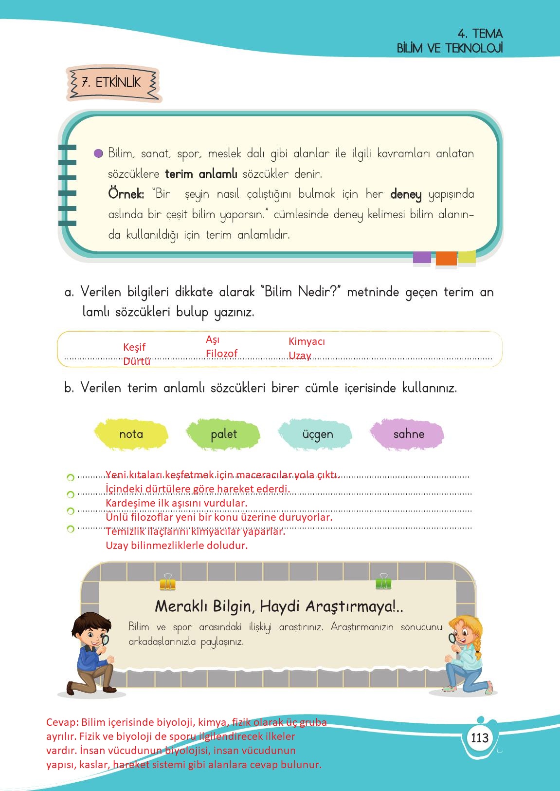 4. Sınıf Meb Yayınları Türkçe Ders Kitabı Sayfa 113 Cevapları