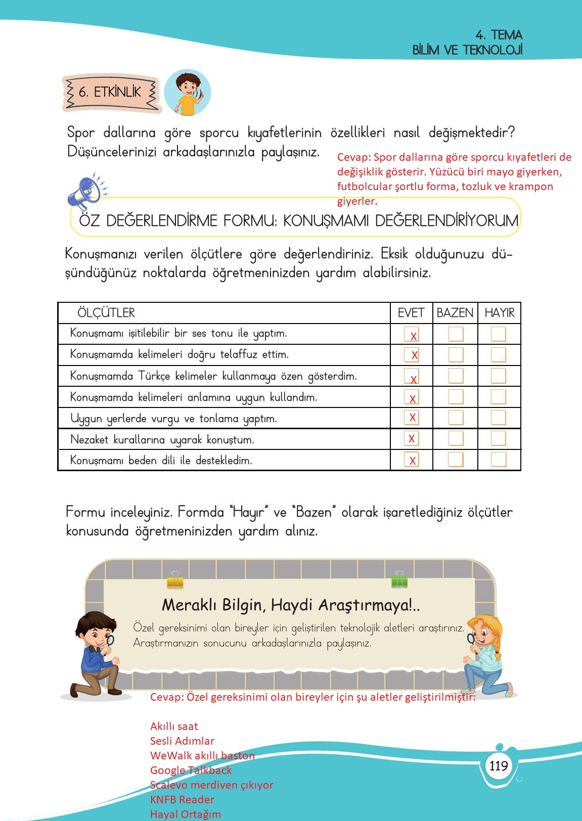4. Sınıf Meb Yayınları Türkçe Ders Kitabı Sayfa 119 Cevapları