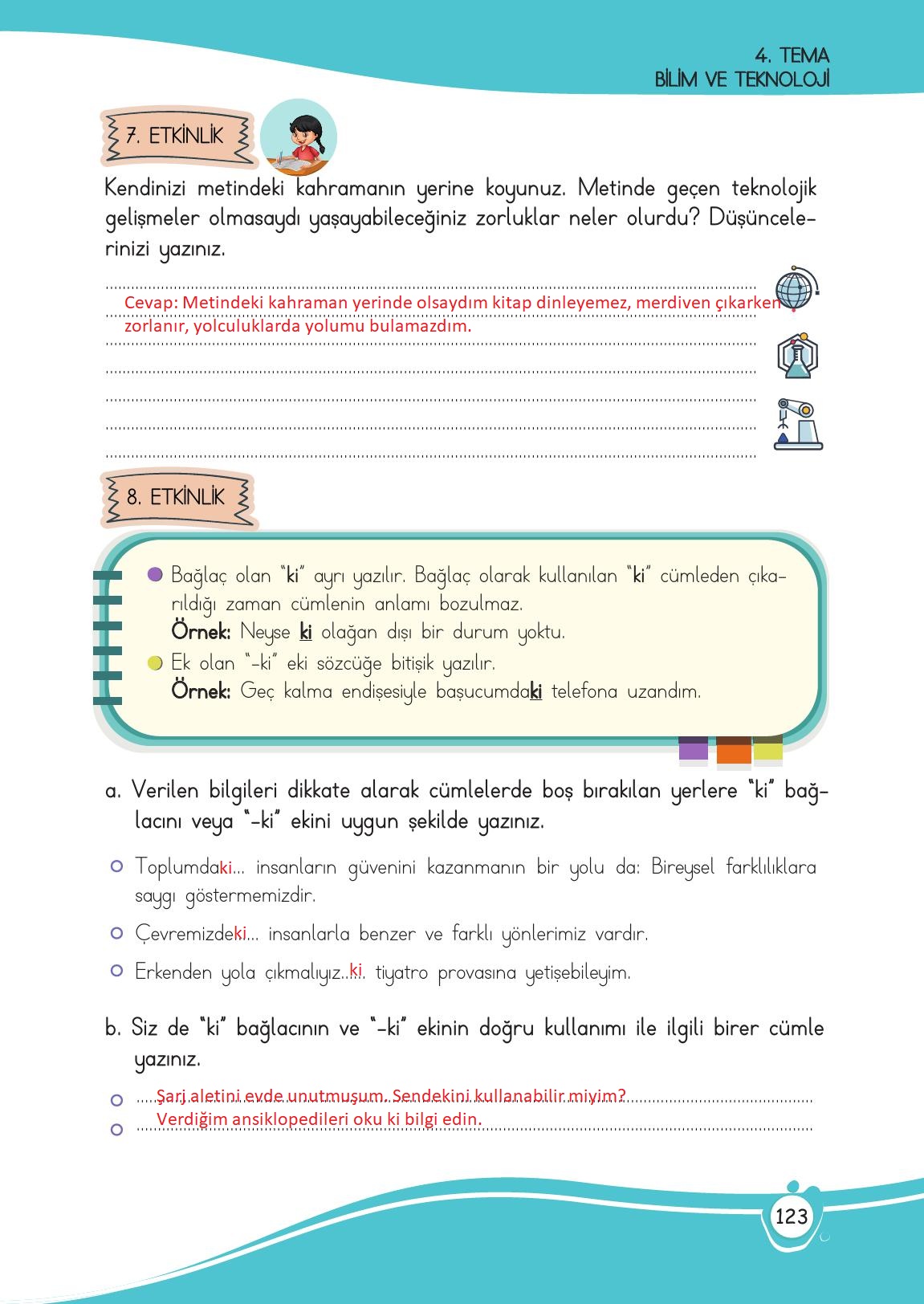 4. Sınıf Meb Yayınları Türkçe Ders Kitabı Sayfa 123 Cevapları