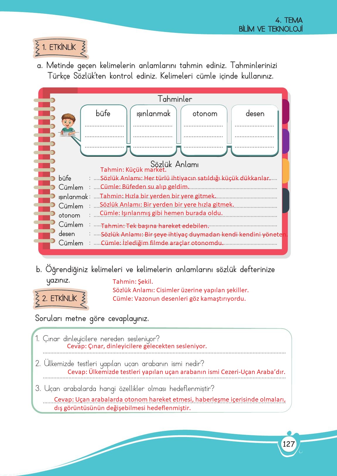 4. Sınıf Meb Yayınları Türkçe Ders Kitabı Sayfa 127 Cevapları