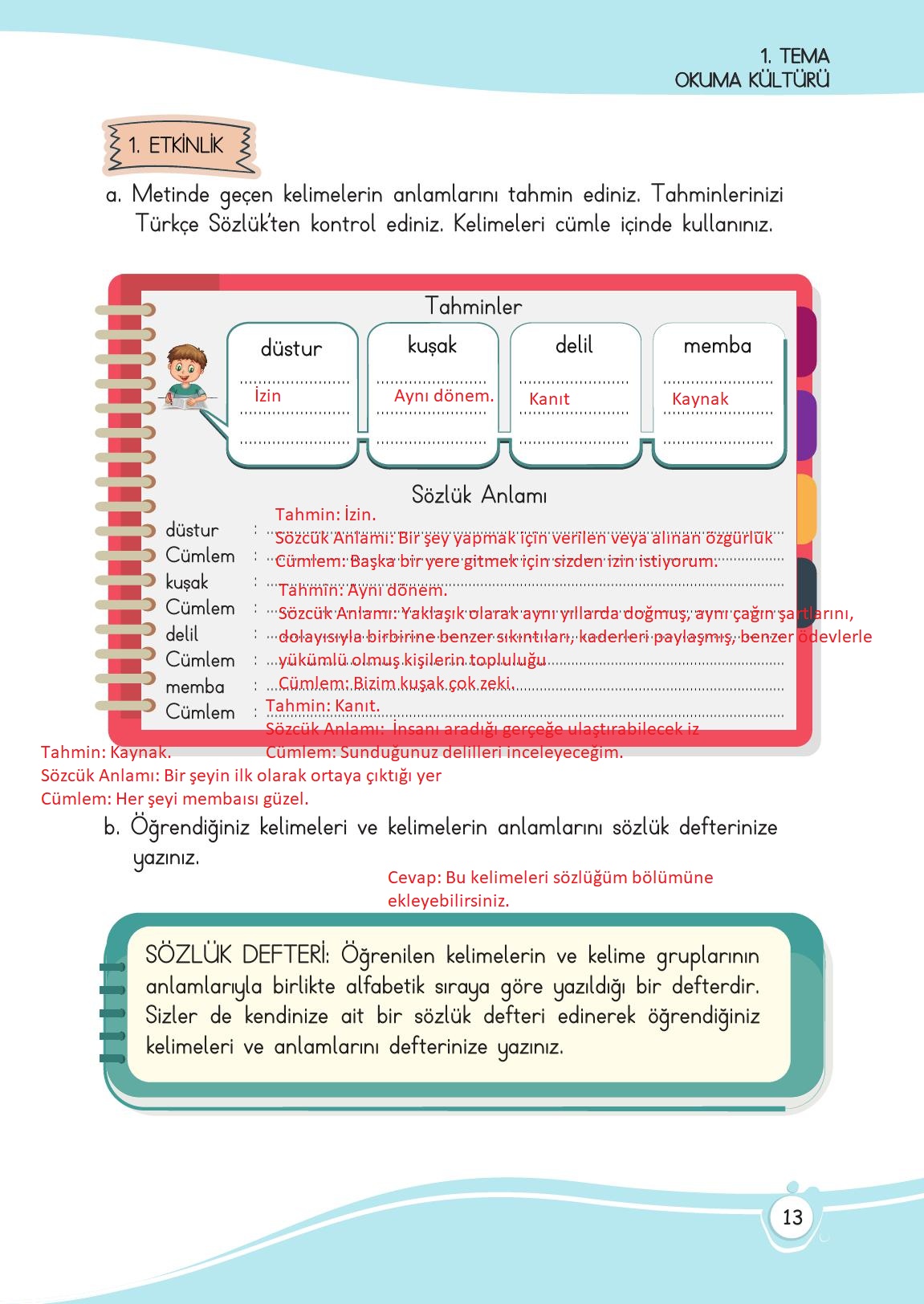 4. Sınıf Meb Yayınları Türkçe Ders Kitabı Sayfa 13 Cevapları