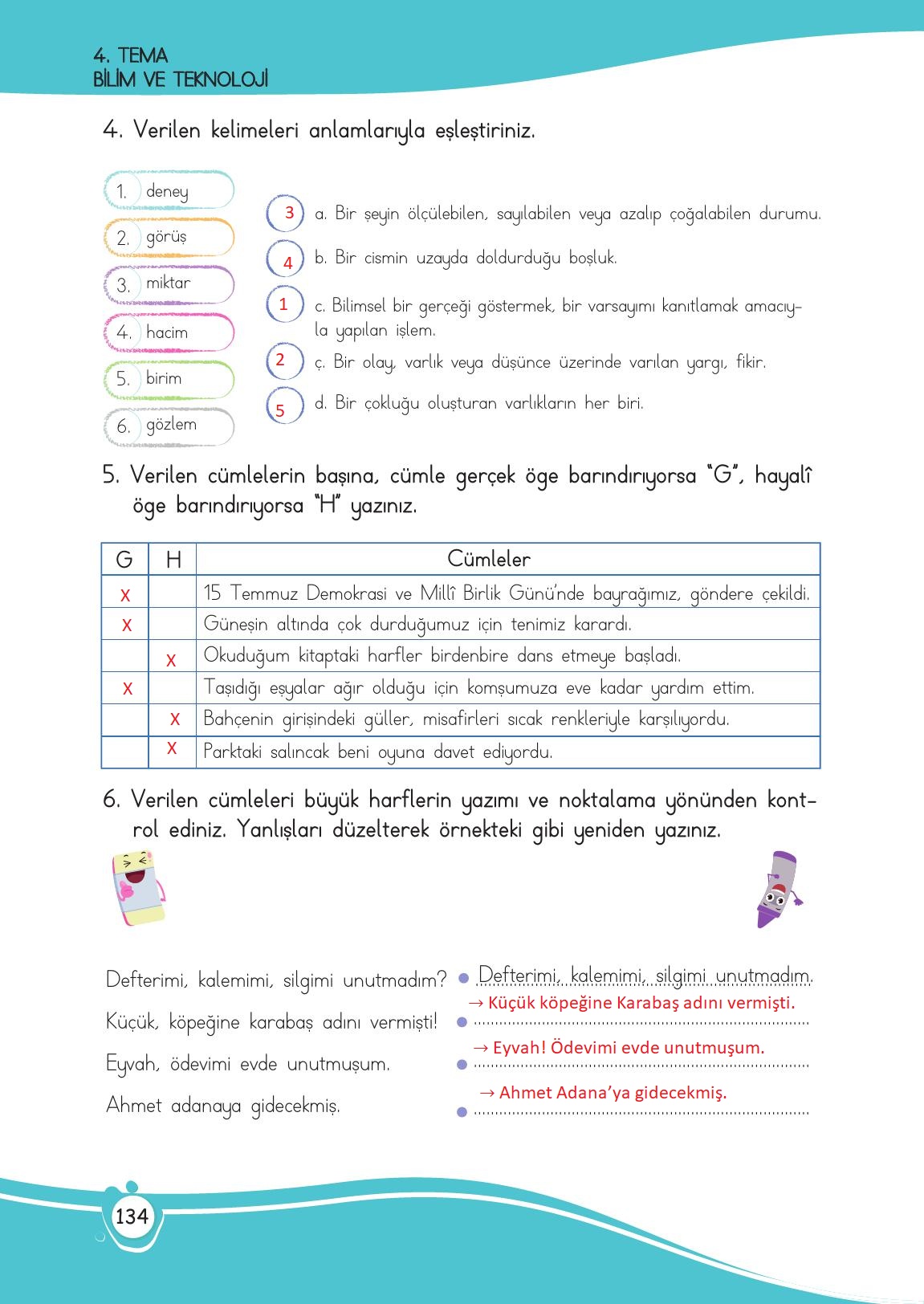 4. Sınıf Meb Yayınları Türkçe Ders Kitabı Sayfa 134 Cevapları