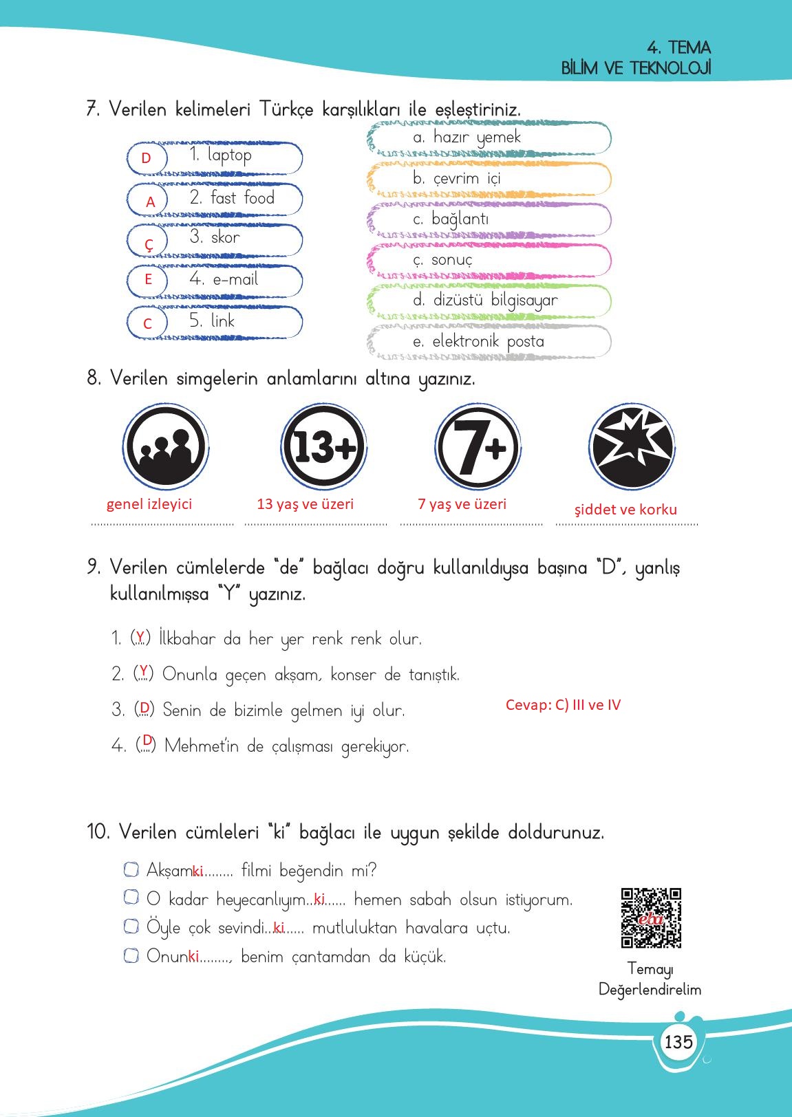4. Sınıf Meb Yayınları Türkçe Ders Kitabı Sayfa 135 Cevapları