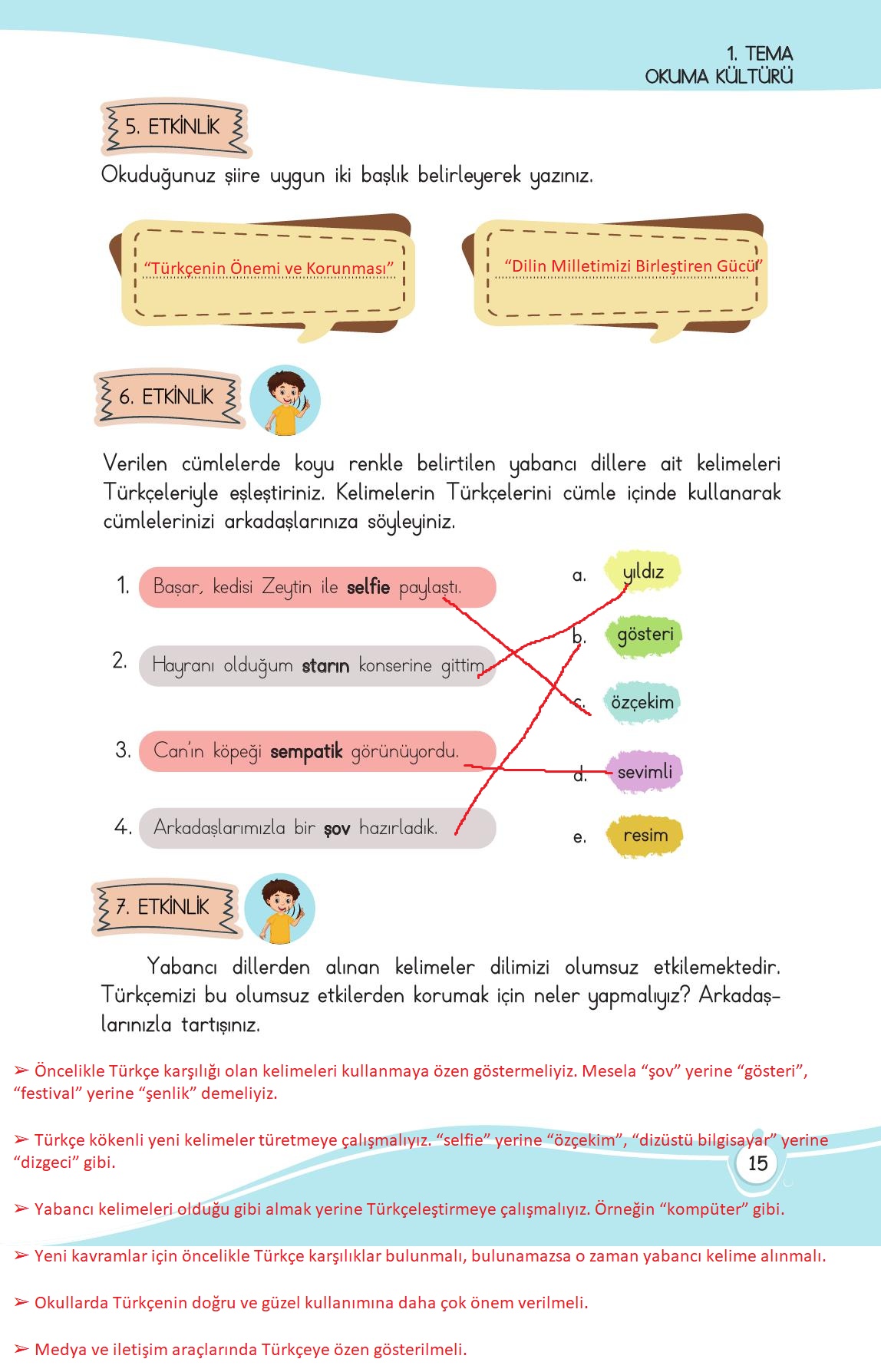 4. Sınıf Meb Yayınları Türkçe Ders Kitabı Sayfa 15 Cevapları