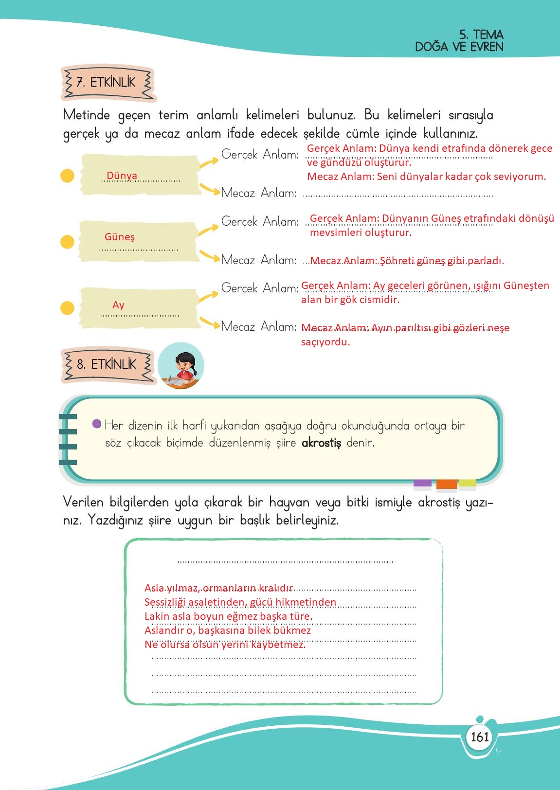 4. Sınıf Meb Yayınları Türkçe Ders Kitabı Sayfa 161 Cevapları