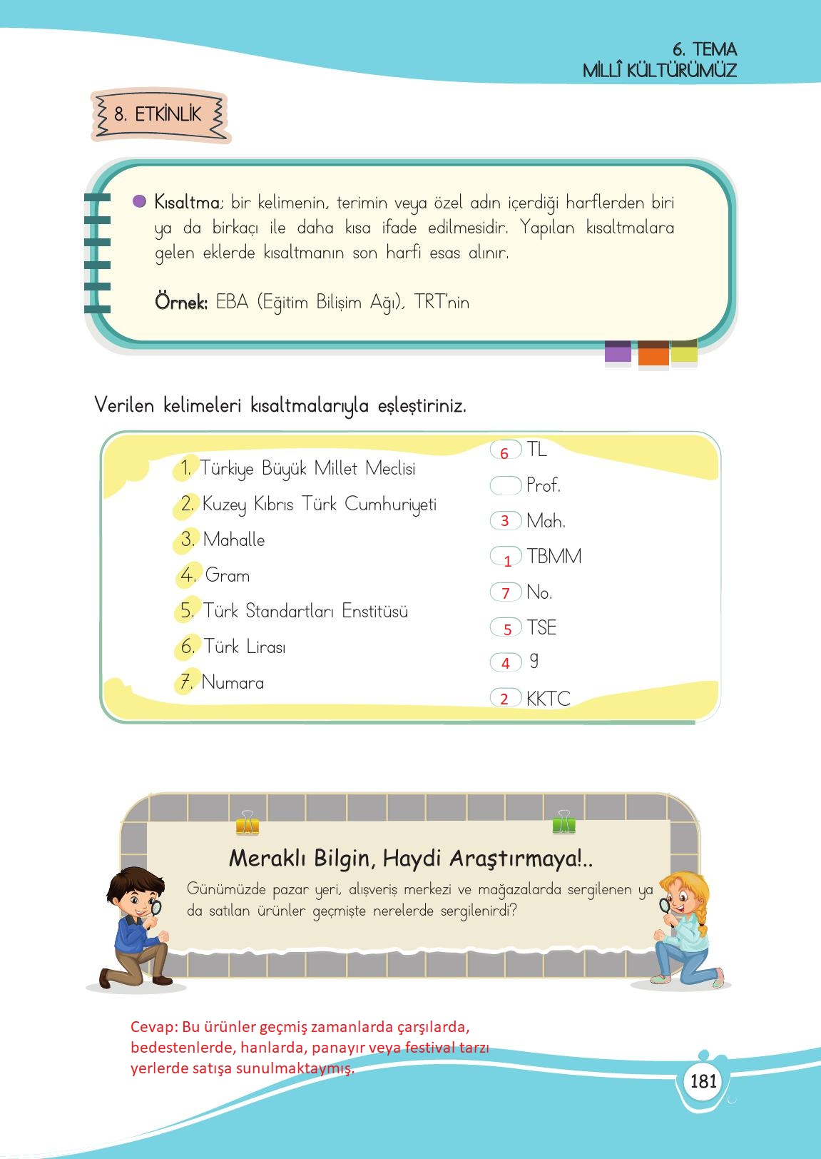 4. Sınıf Meb Yayınları Türkçe Ders Kitabı Sayfa 181 Cevapları