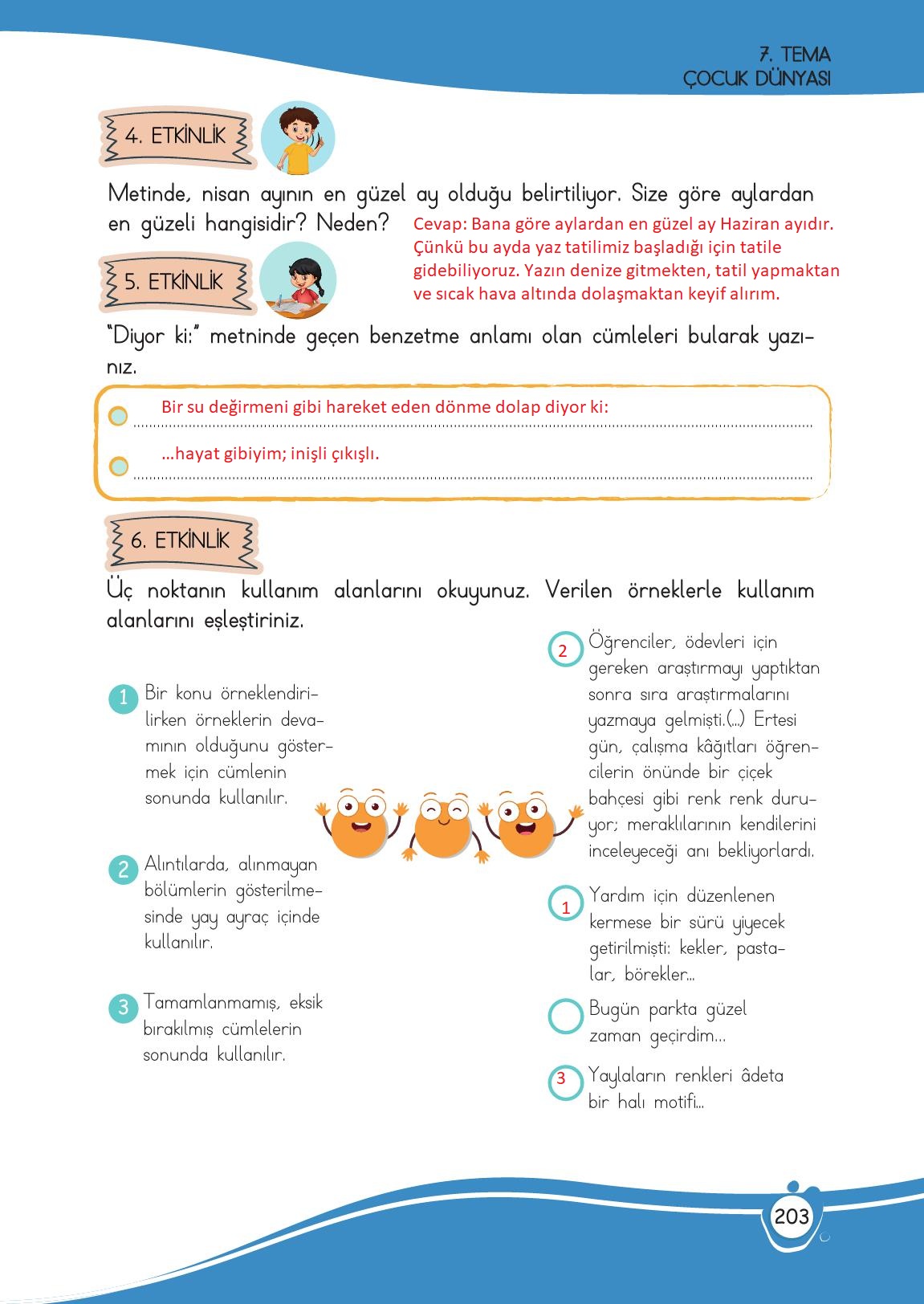 4. Sınıf Meb Yayınları Türkçe Ders Kitabı Sayfa 203 Cevapları