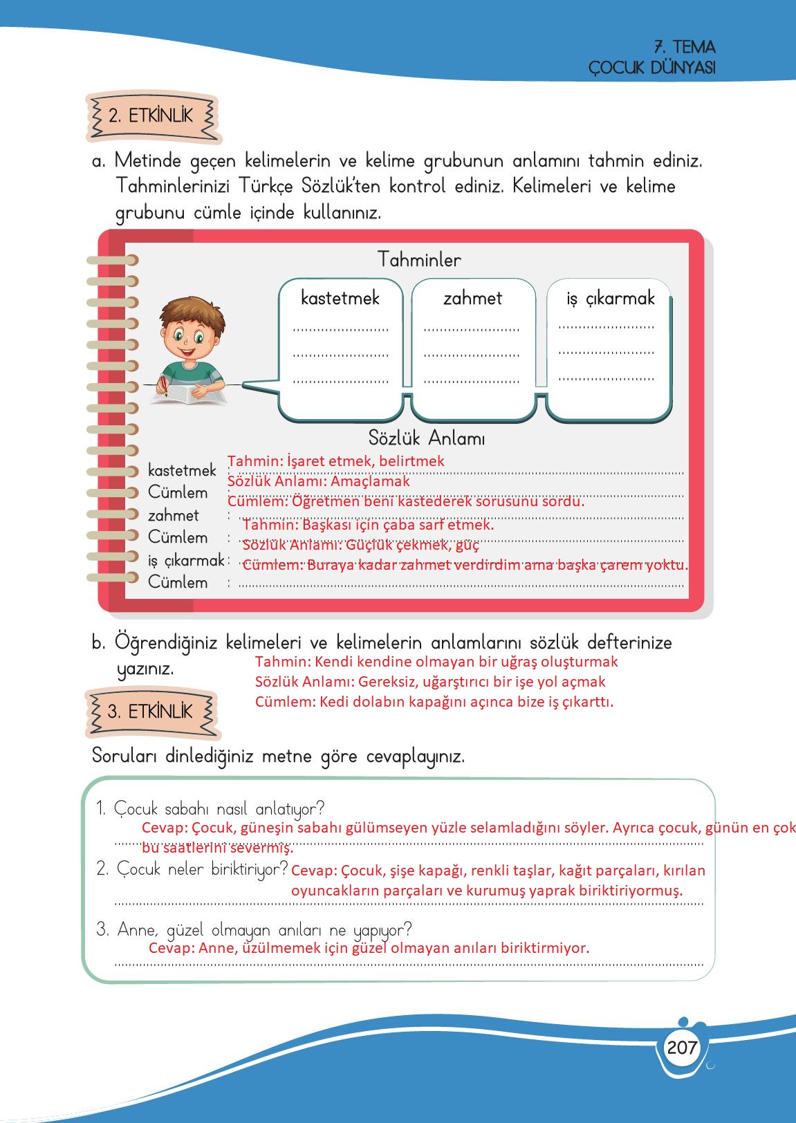 4. Sınıf Meb Yayınları Türkçe Ders Kitabı Sayfa 207 Cevapları