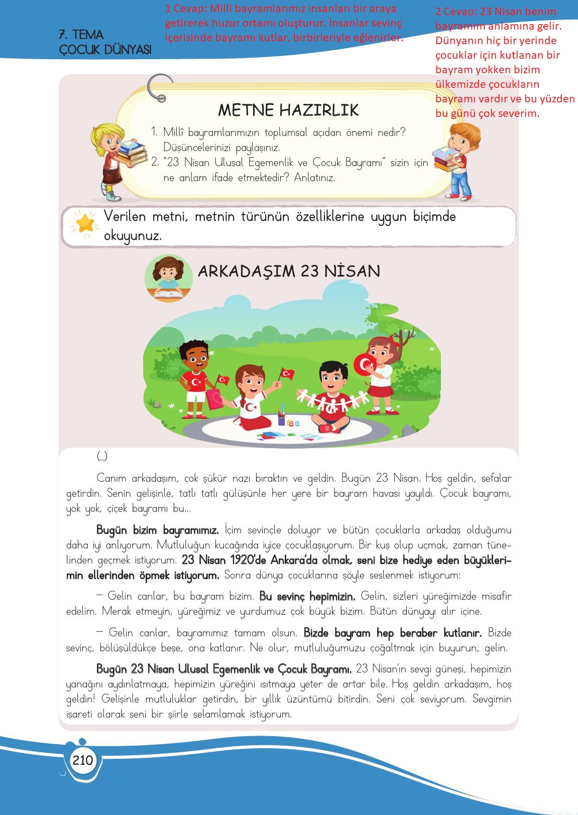 4. Sınıf Meb Yayınları Türkçe Ders Kitabı Sayfa 210 Cevapları