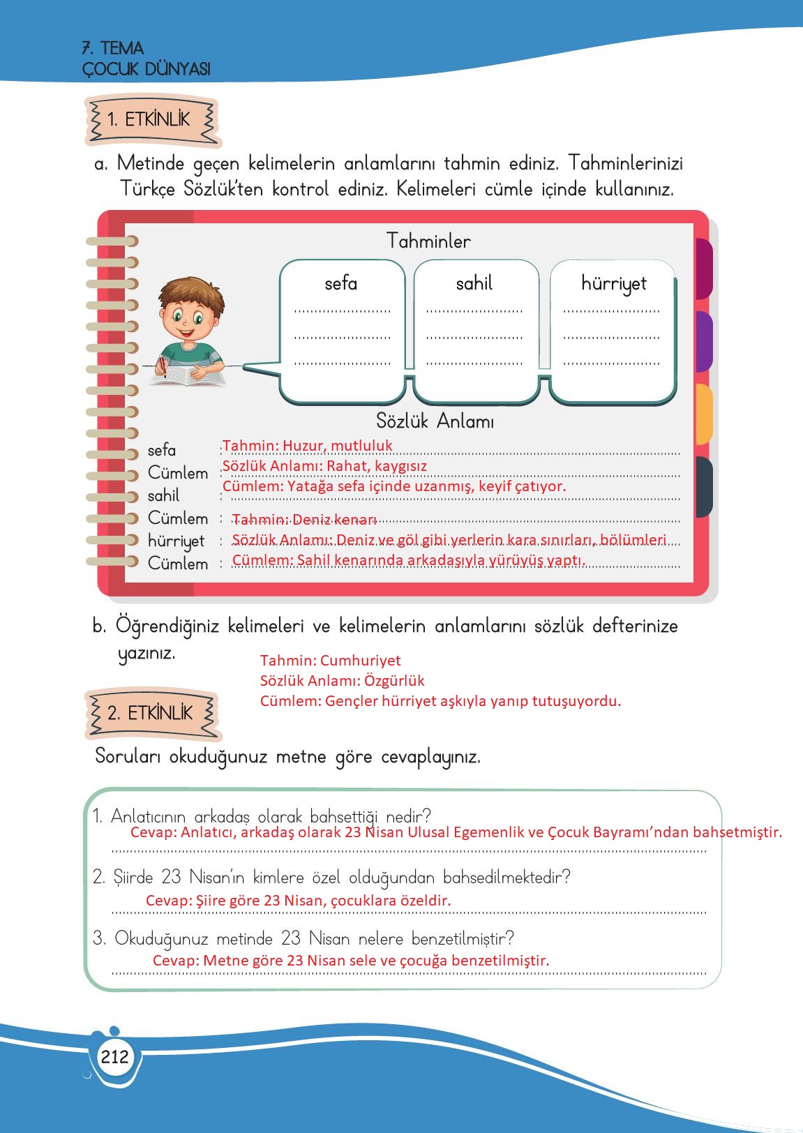 4. Sınıf Meb Yayınları Türkçe Ders Kitabı Sayfa 212 Cevapları