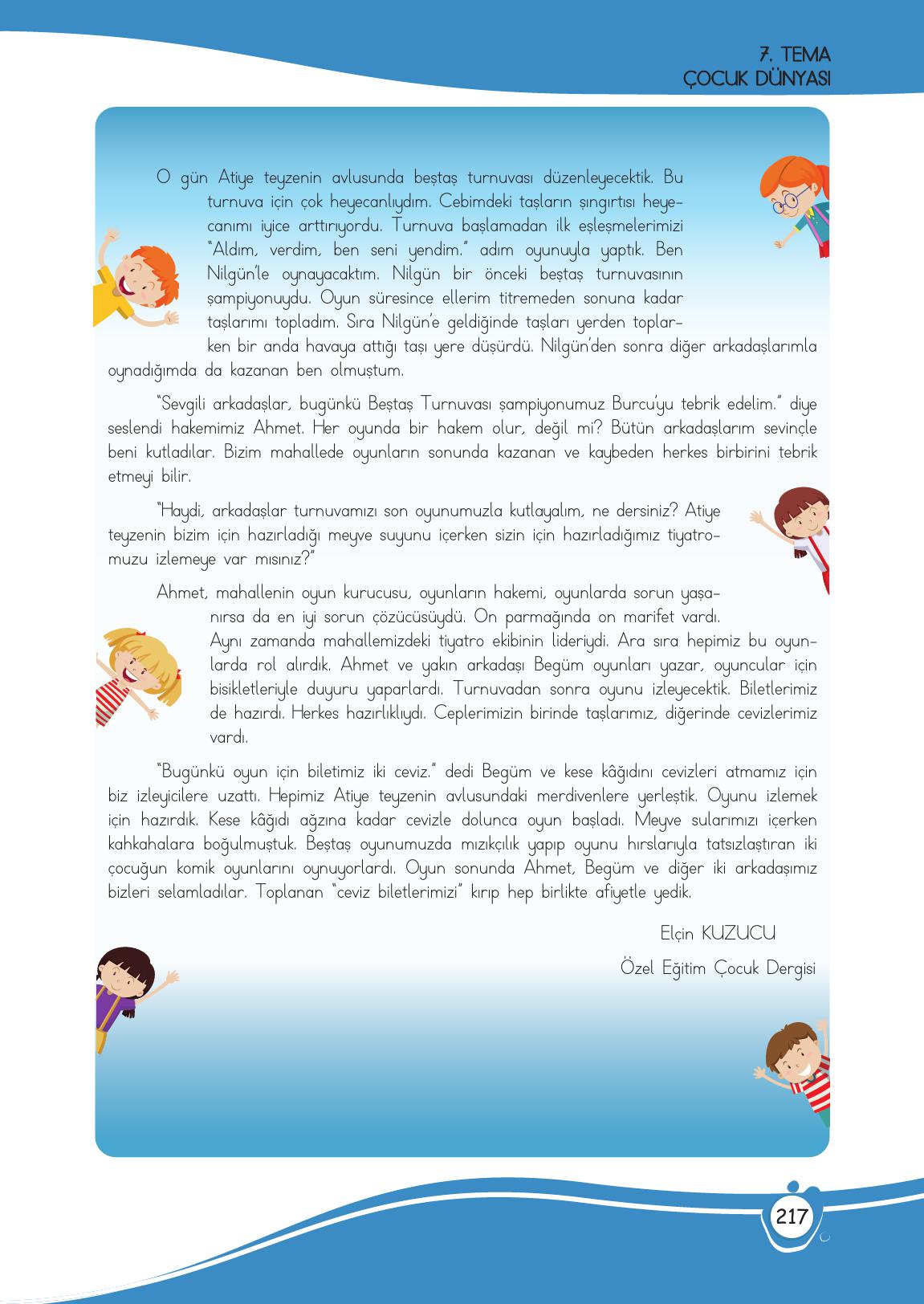 4. Sınıf Meb Yayınları Türkçe Ders Kitabı Sayfa 217 Cevapları