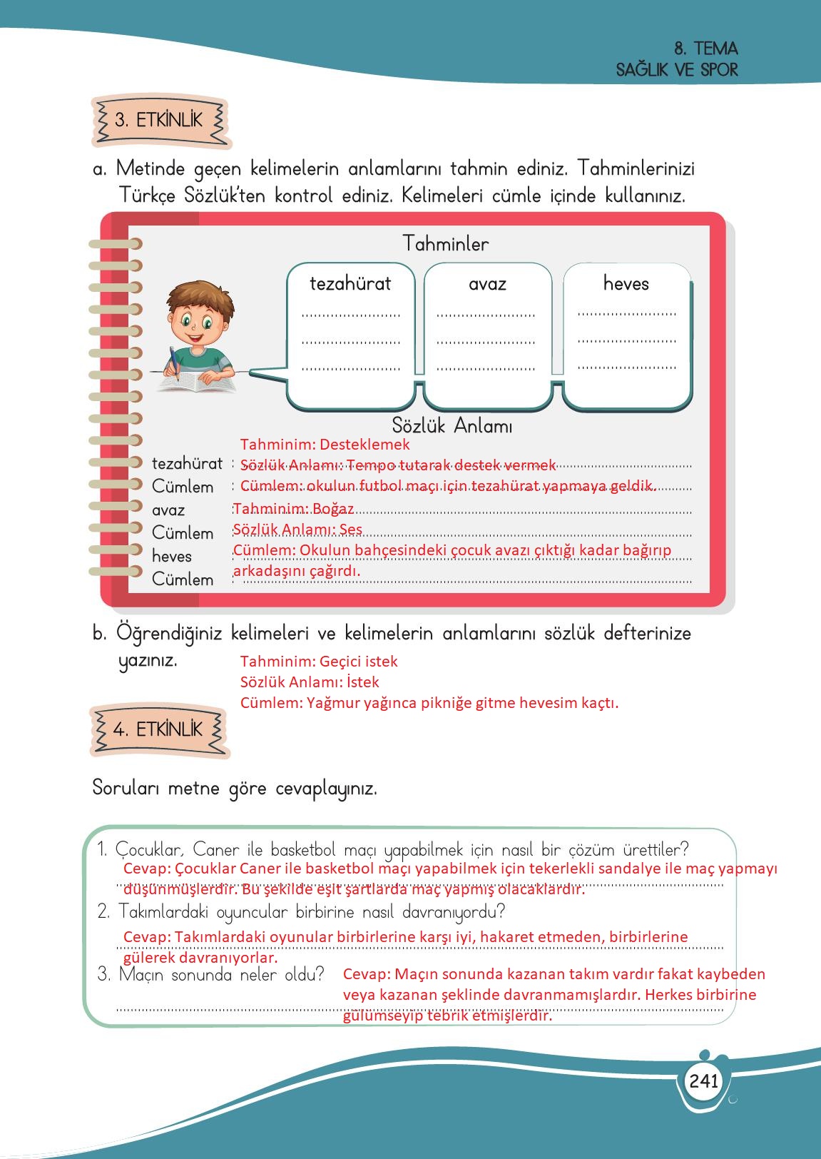 4. Sınıf Meb Yayınları Türkçe Ders Kitabı Sayfa 241 Cevapları