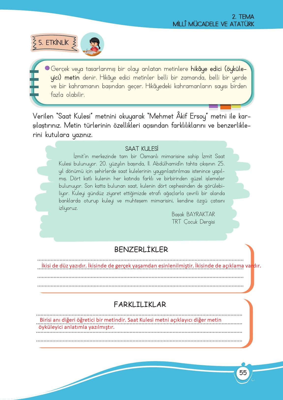 4. Sınıf Meb Yayınları Türkçe Ders Kitabı Sayfa 55 Cevapları