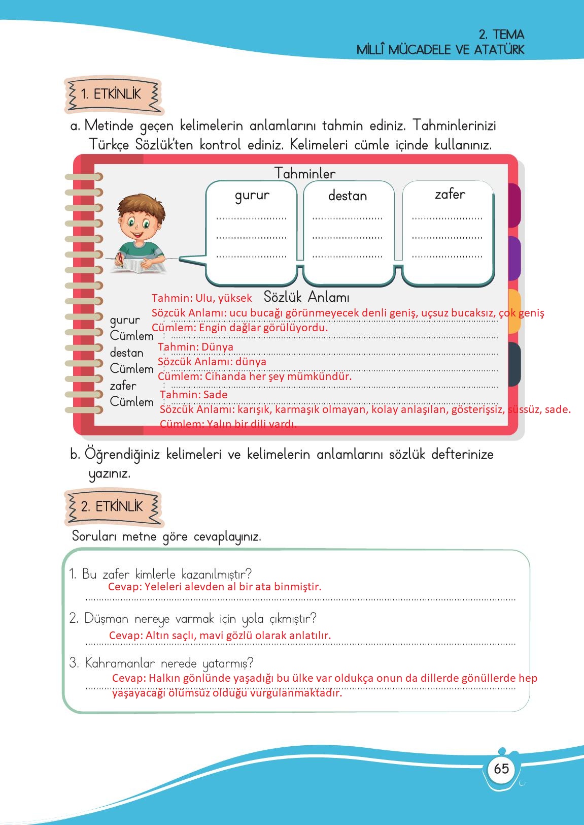 4. Sınıf Meb Yayınları Türkçe Ders Kitabı Sayfa 65 Cevapları