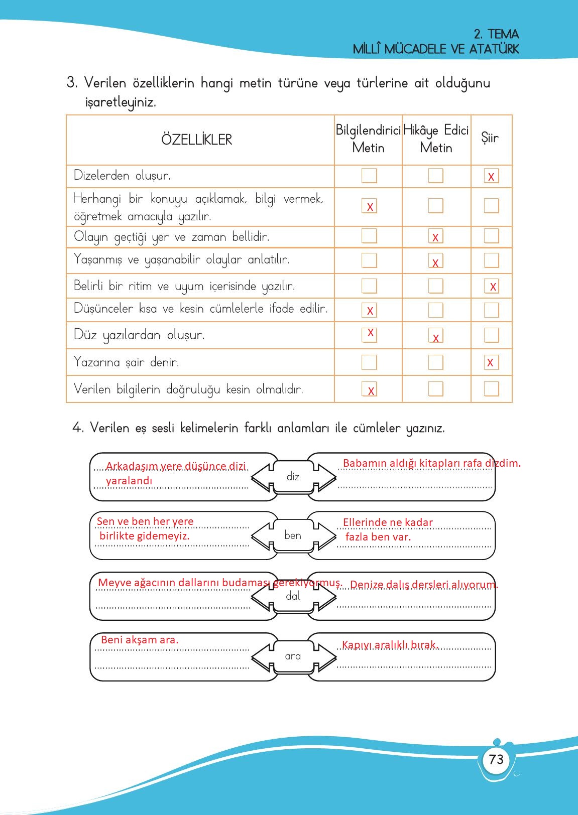 4. Sınıf Meb Yayınları Türkçe Ders Kitabı Sayfa 73 Cevapları 4. Sınıf Meb Yayınları Türkçe Ders Kitabı Sayfa 73 Cevapları