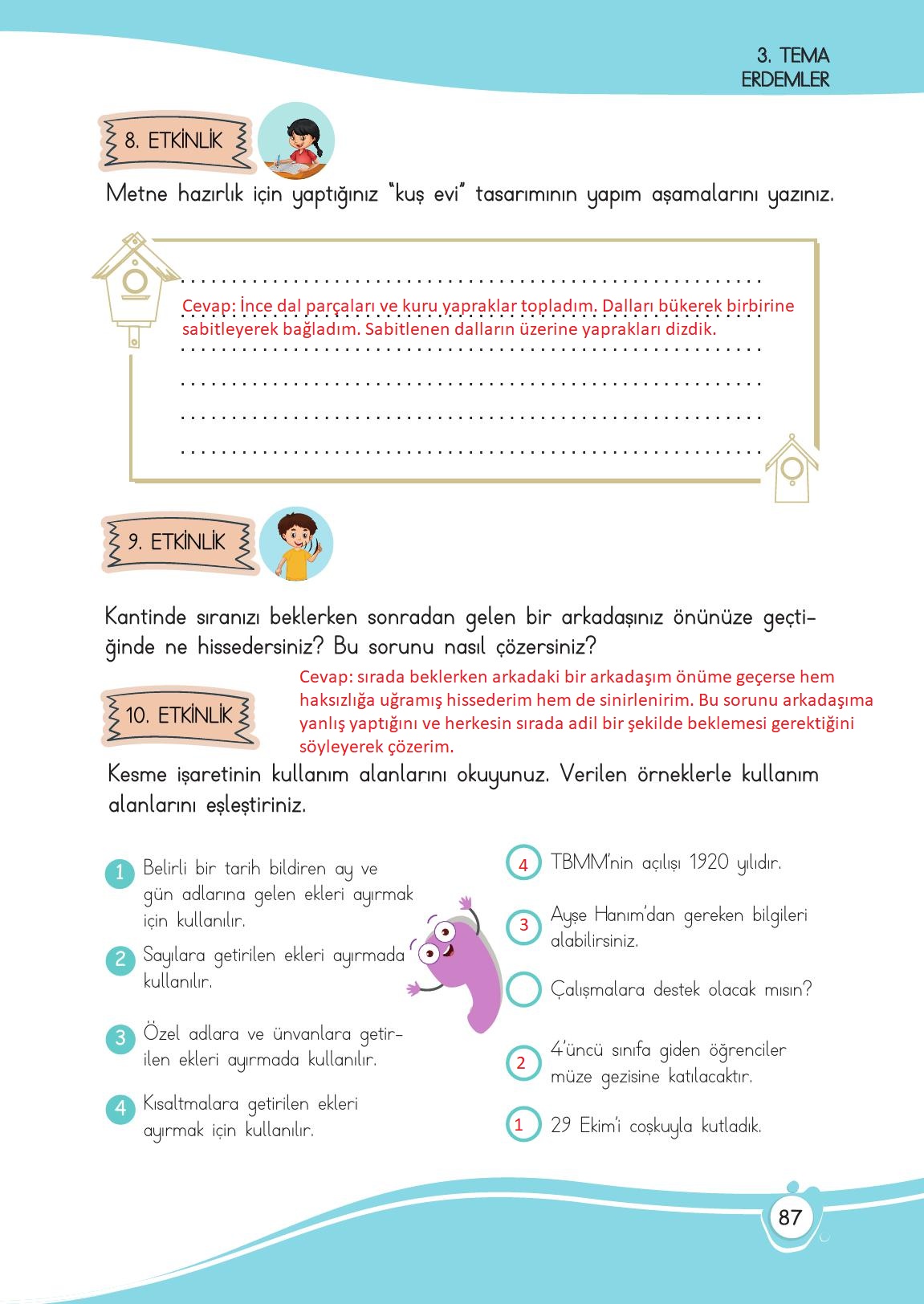 4. Sınıf Meb Yayınları Türkçe Ders Kitabı Sayfa 87 Cevapları