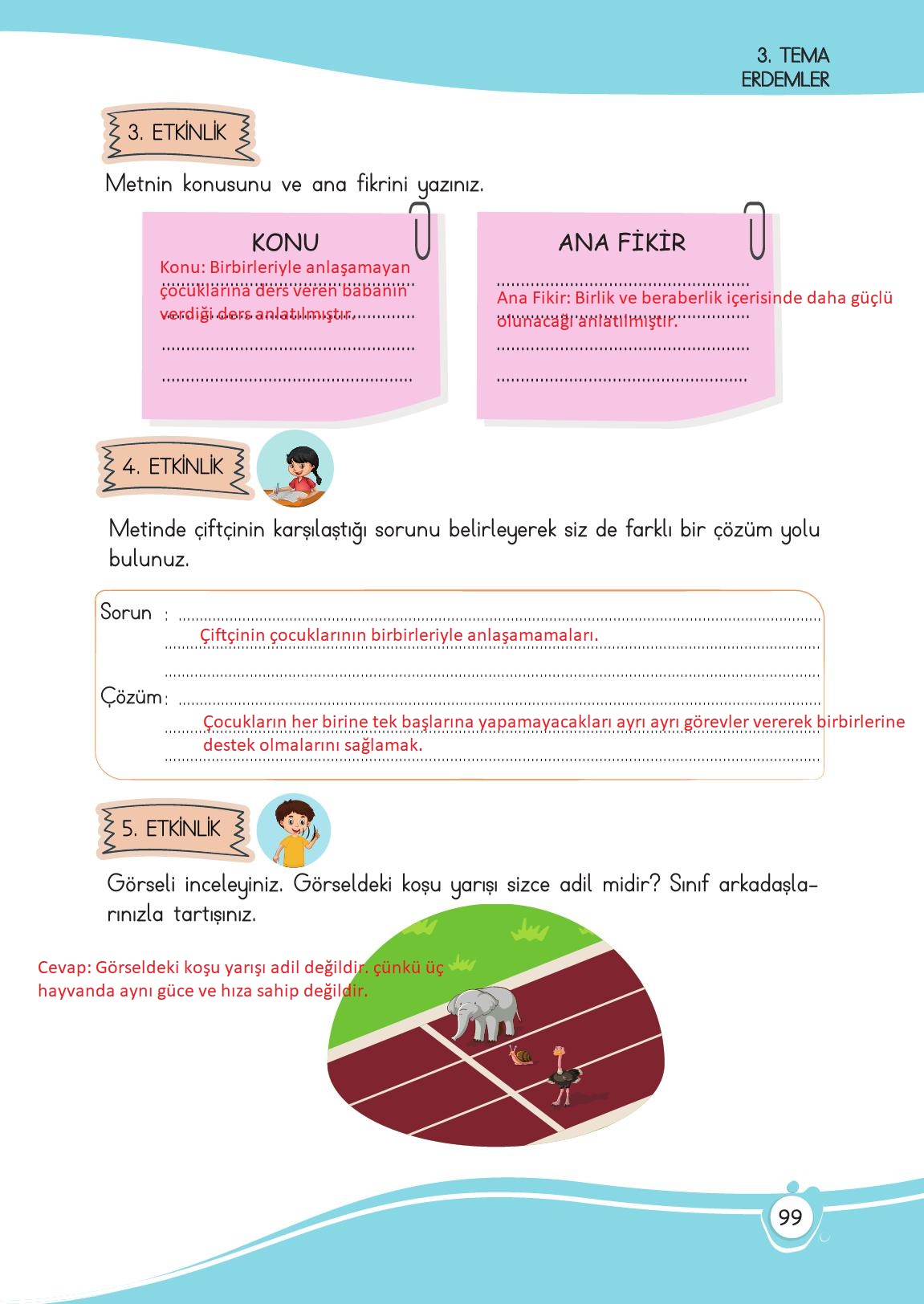 4. Sınıf Meb Yayınları Türkçe Ders Kitabı Sayfa 99 Cevapları