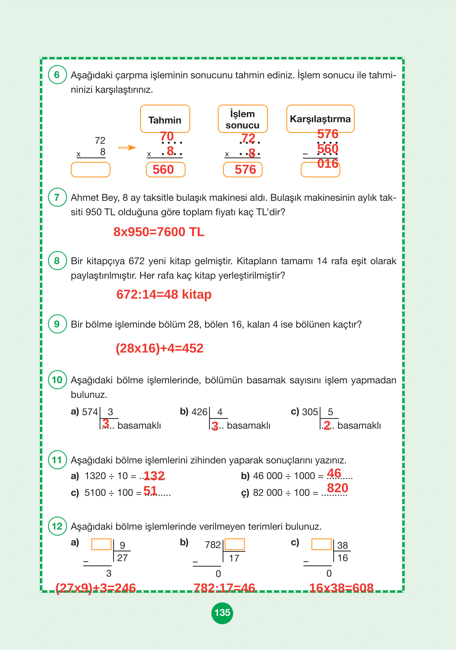 4. Sınıf Pasifik Yayınları Matematik Ders Kitabı Sayfa 135 Cevapları