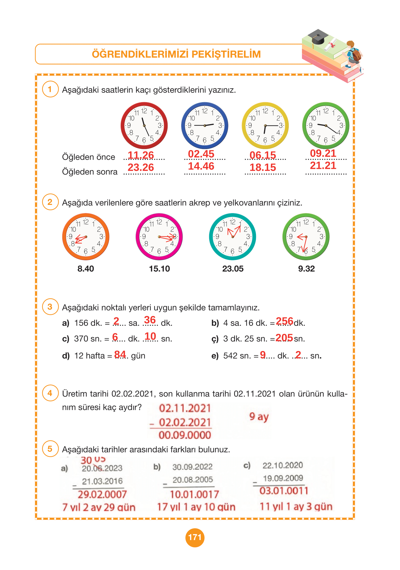 4. Sınıf Pasifik Yayınları Matematik Ders Kitabı Sayfa 171 Cevapları