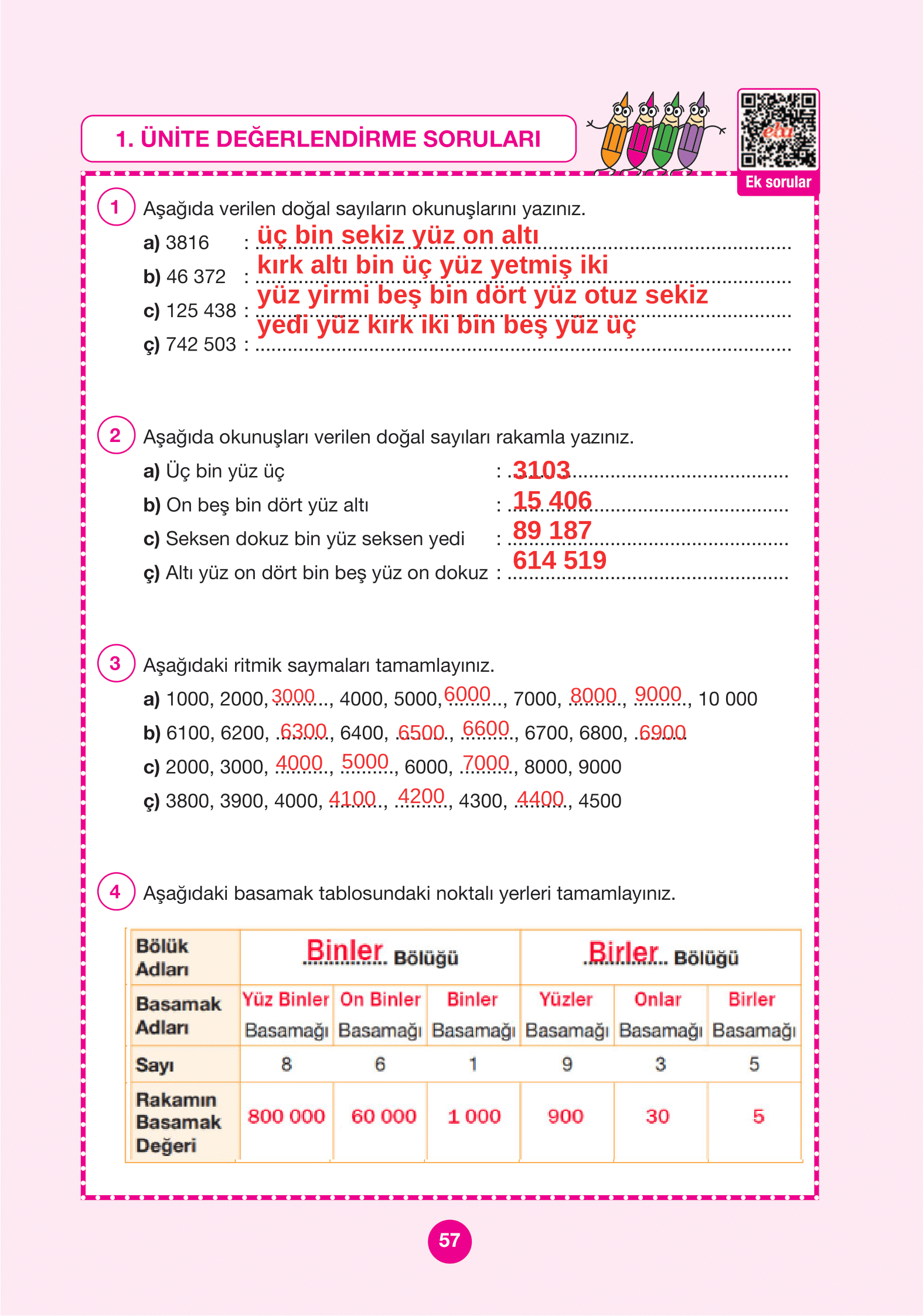 4. Sınıf Pasifik Yayınları Matematik Ders Kitabı Sayfa 57 Cevapları