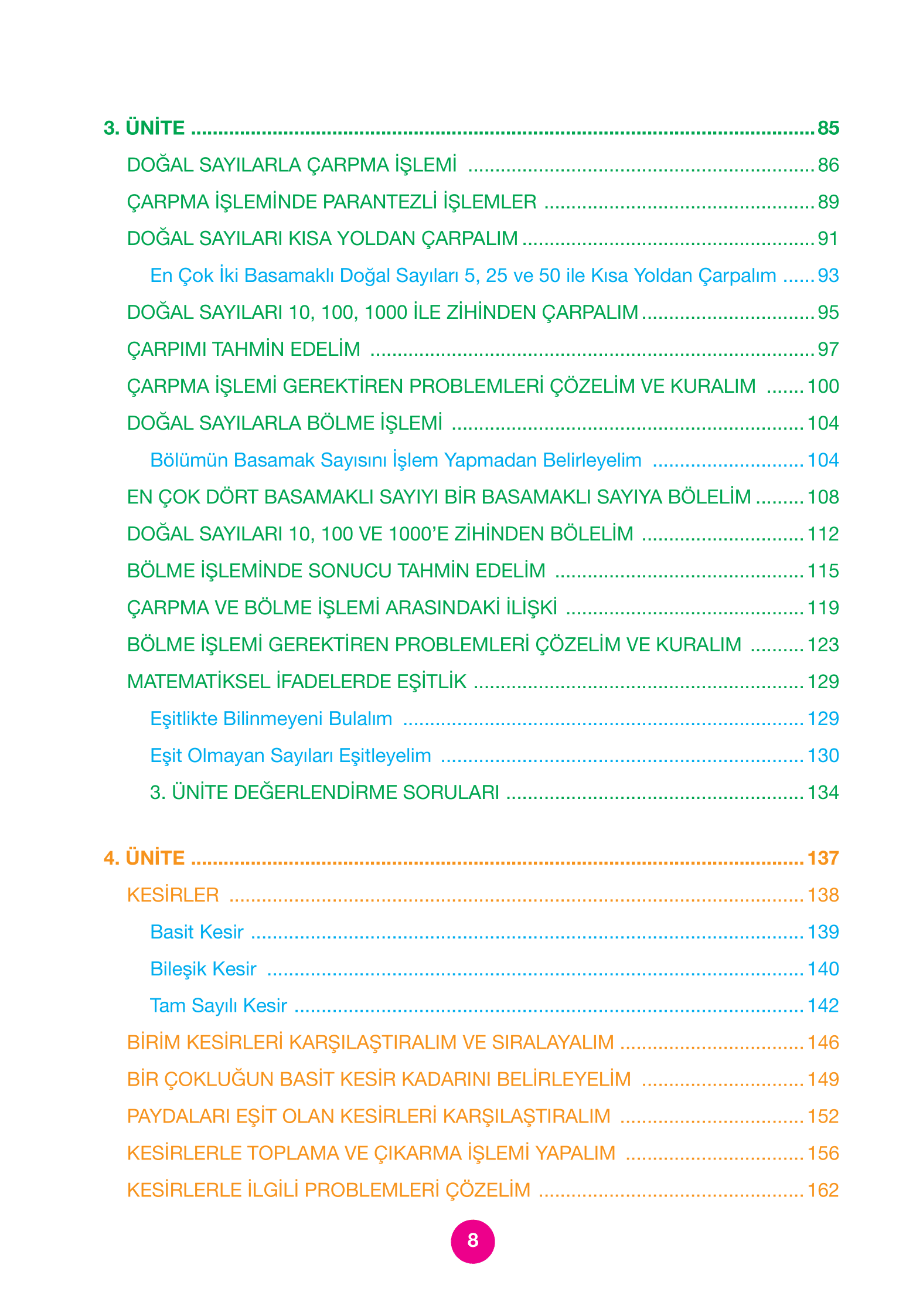 4. Sınıf Pasifik Yayınları Matematik Ders Kitabı Sayfa 8 Cevapları