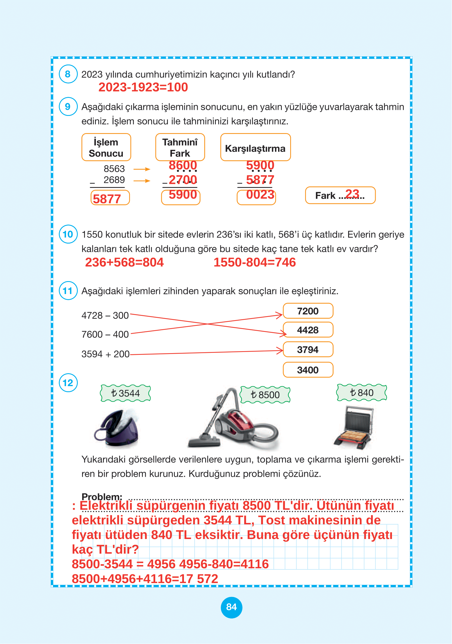 4. Sınıf Pasifik Yayınları Matematik Ders Kitabı Sayfa 84 Cevapları 4. Sınıf Pasifik Yayınları Matematik Ders Kitabı Sayfa 84 Cevapları