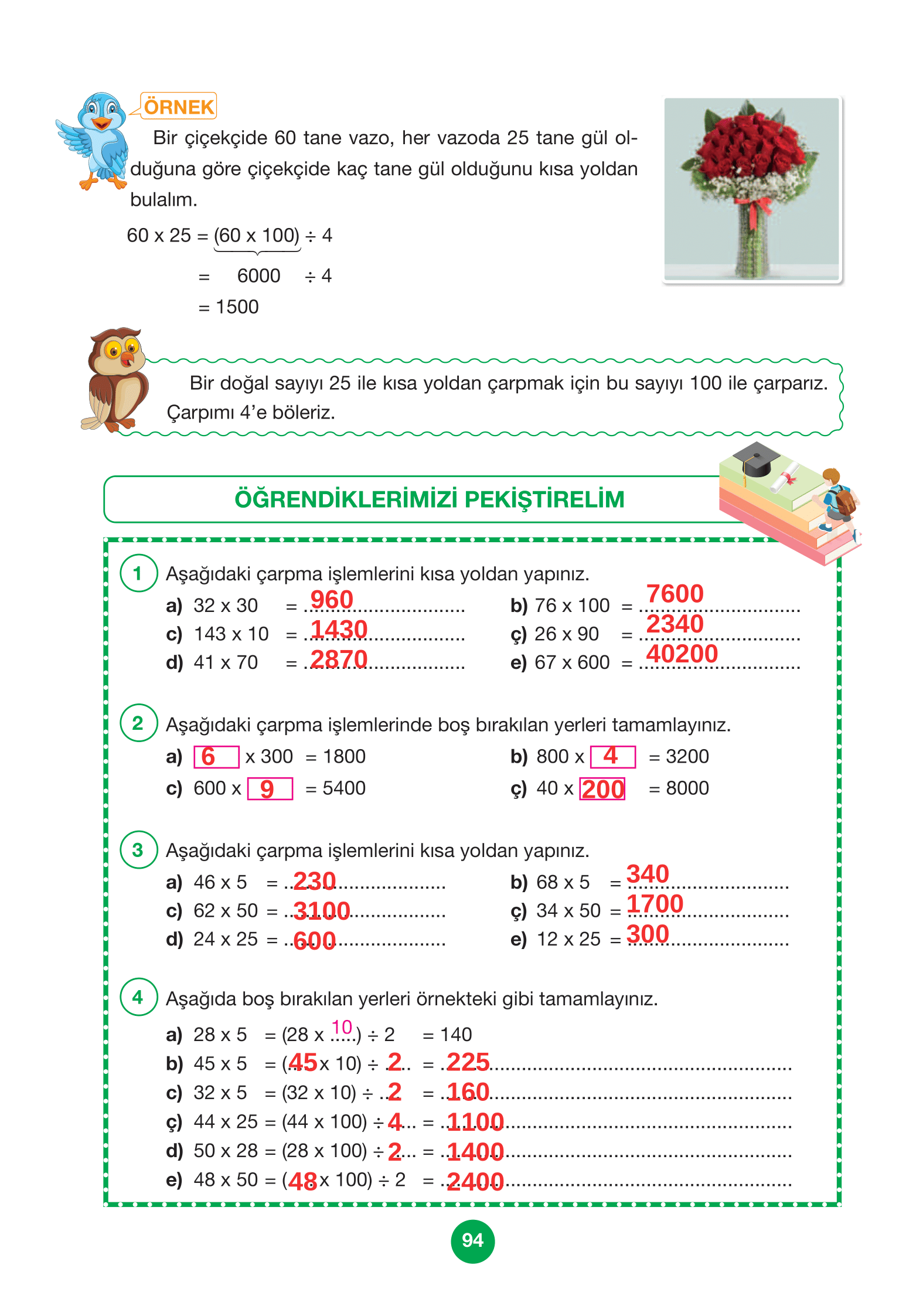 4. Sınıf Pasifik Yayınları Matematik Ders Kitabı Sayfa 94 Cevapları