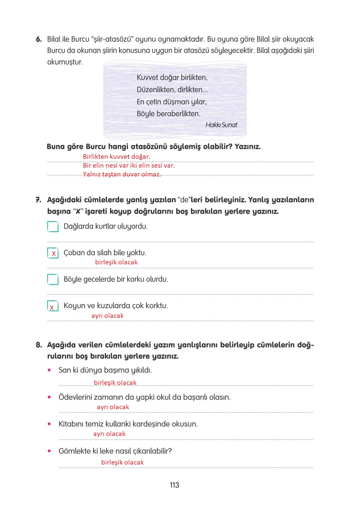 4. Sınıf Tuna Yayınları Türkçe Ders Kitabı Sayfa 113 Cevapları