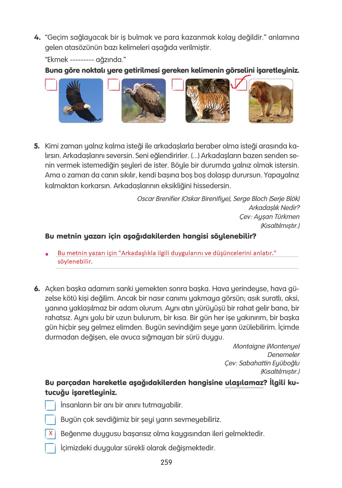 4. Sınıf Tuna Yayınları Türkçe Ders Kitabı Sayfa 259 Cevapları