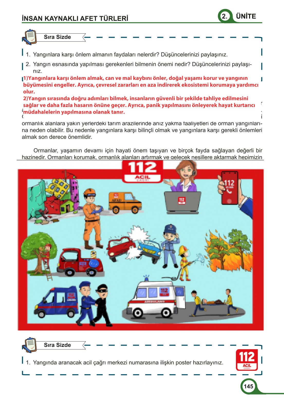 5-6-7. Sınıf Meb Yayınları Afet Bilinci Ders Kitabı 2. Kitap Sayfa 145 Cevapları
