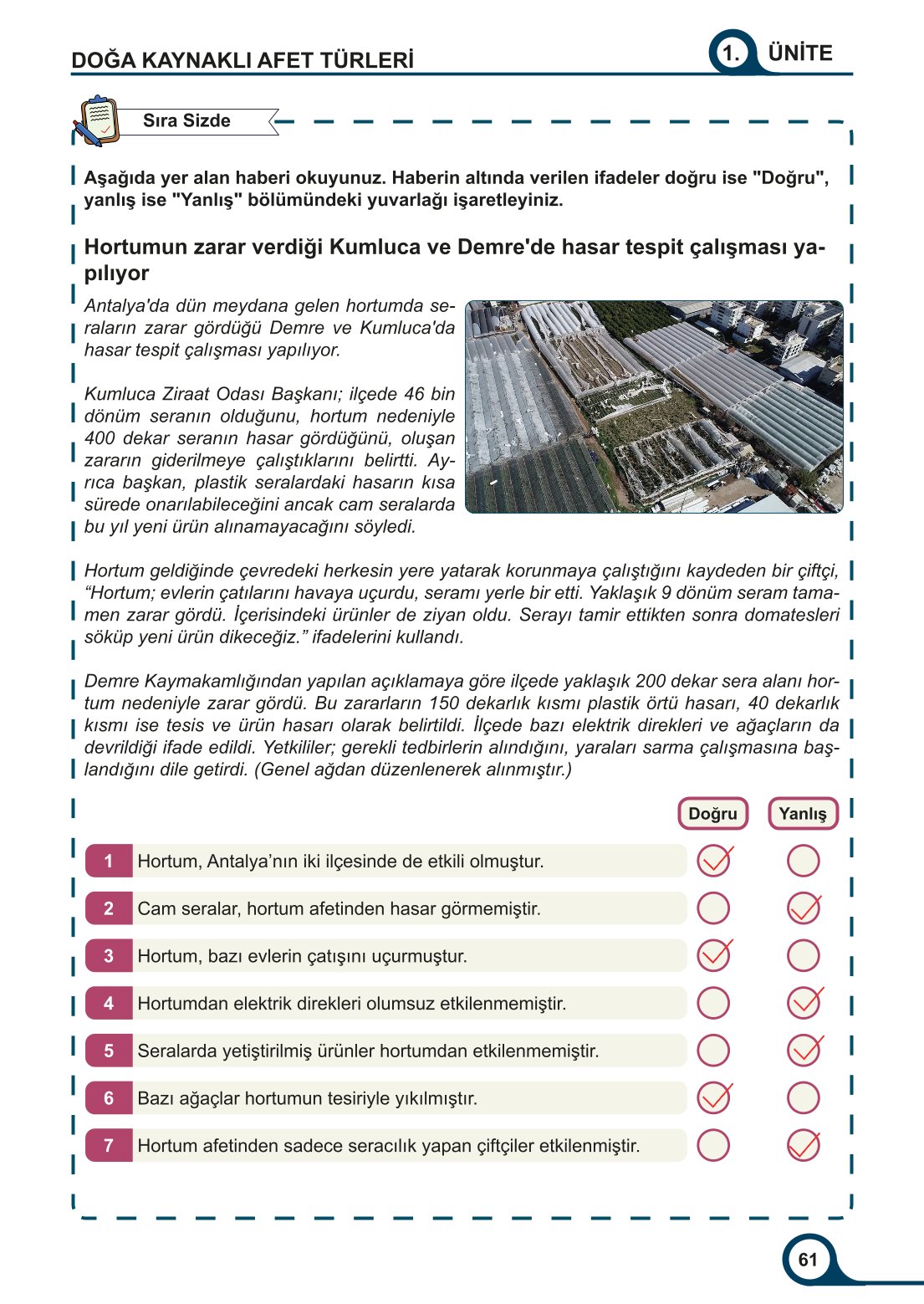 5-6-7. Sınıf Meb Yayınları Afet Bilinci Ders Kitabı 2. Kitap Sayfa 61 Cevapları
