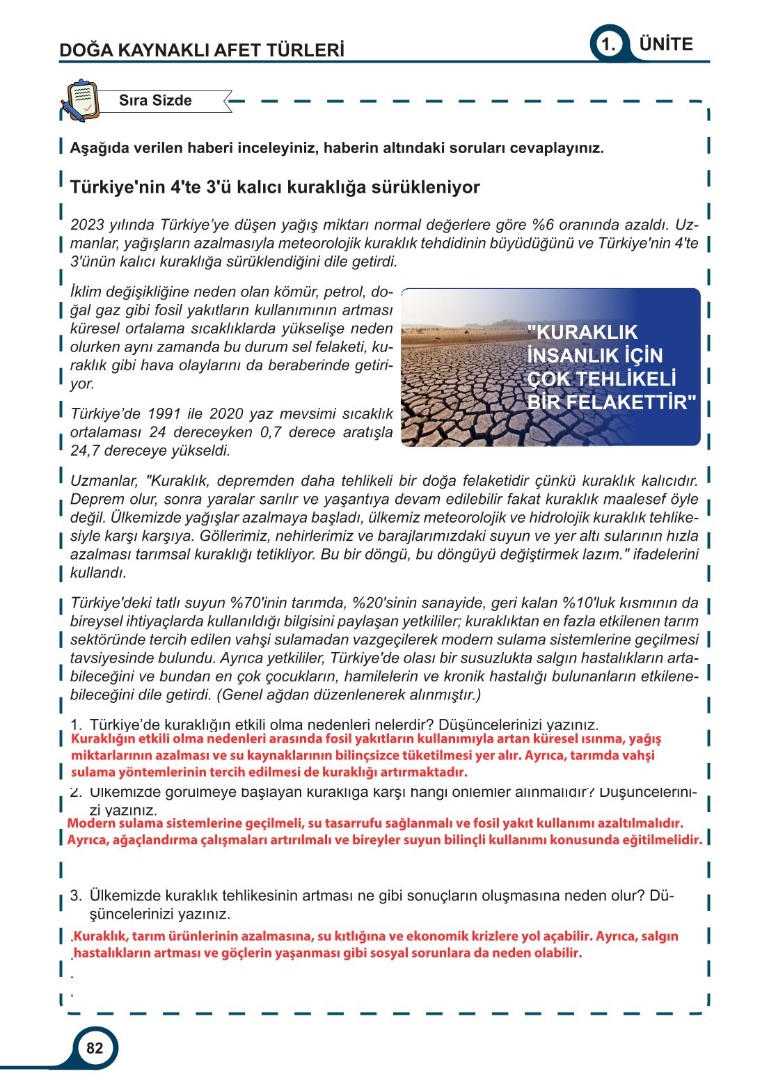 5-6-7. Sınıf Meb Yayınları Afet Bilinci Ders Kitabı 2. Kitap Sayfa 82 Cevapları
