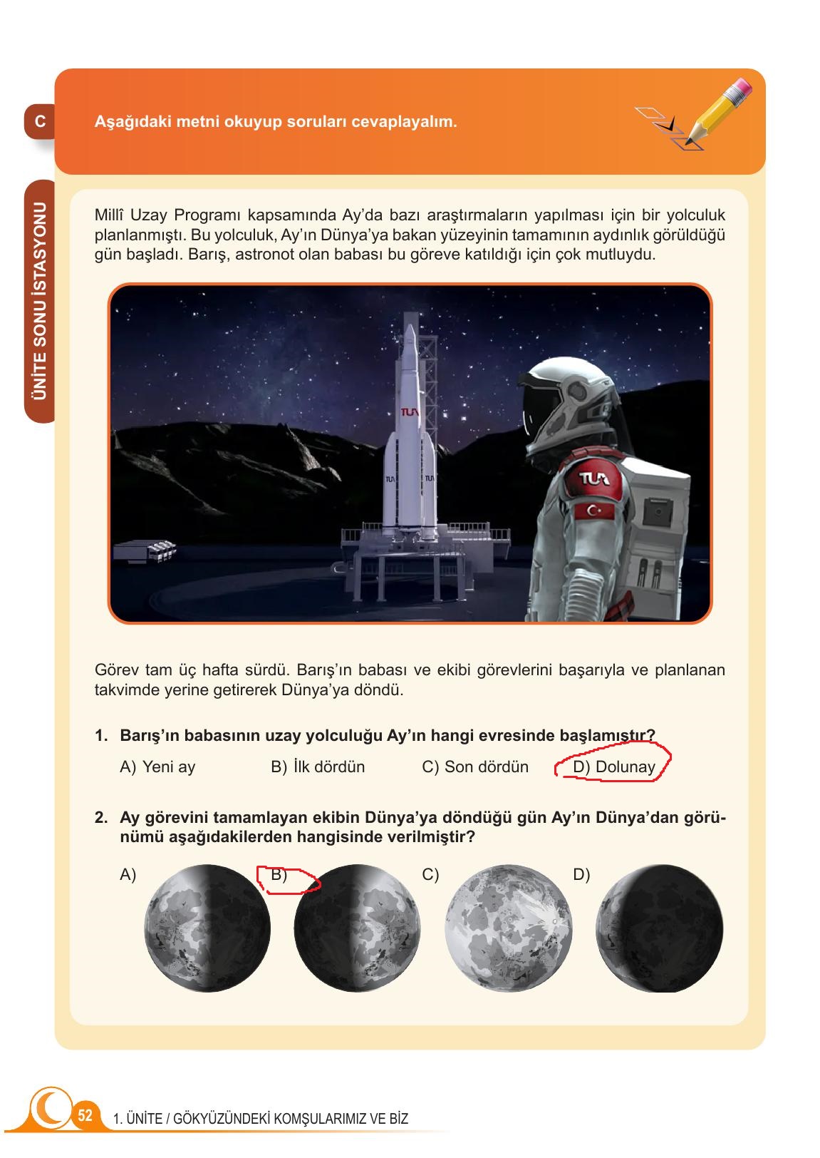 5. Sınıf Meb Yayınları Fen Bilimleri Ders Kitabı 1. Kitap Sayfa 52 Cevapları