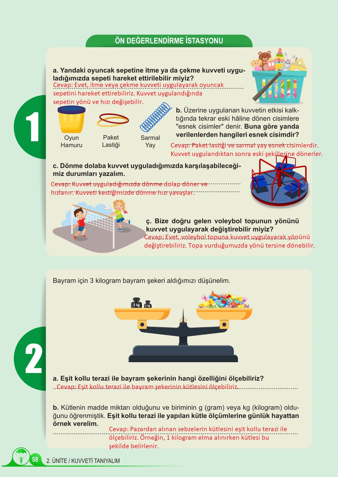 5. Sınıf Meb Yayınları Fen Bilimleri Ders Kitabı 1. Kitap Sayfa 58 Cevapları