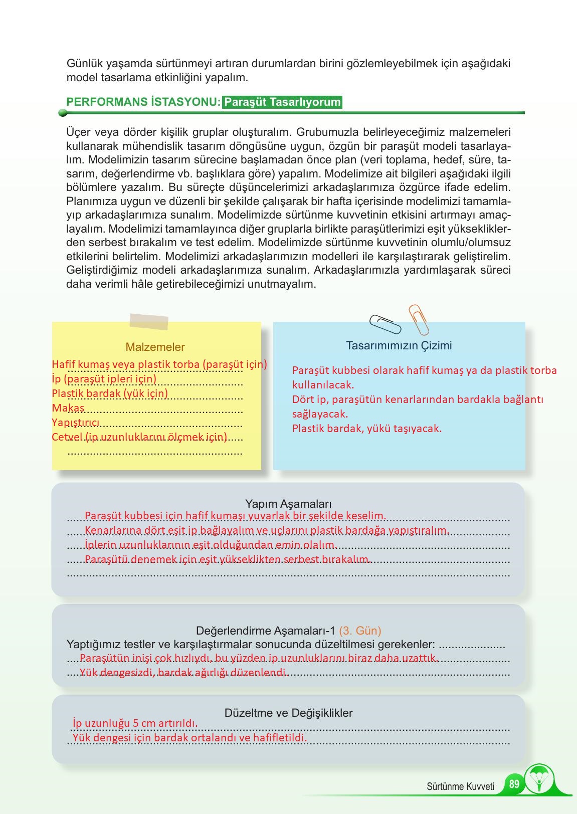 5. Sınıf Meb Yayınları Fen Bilimleri Ders Kitabı 1. Kitap Sayfa 89 Cevapları