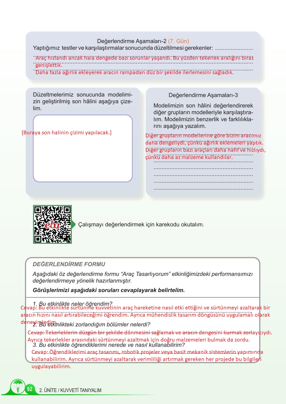 5. Sınıf Meb Yayınları Fen Bilimleri Ders Kitabı 1. Kitap Sayfa 92 Cevapları