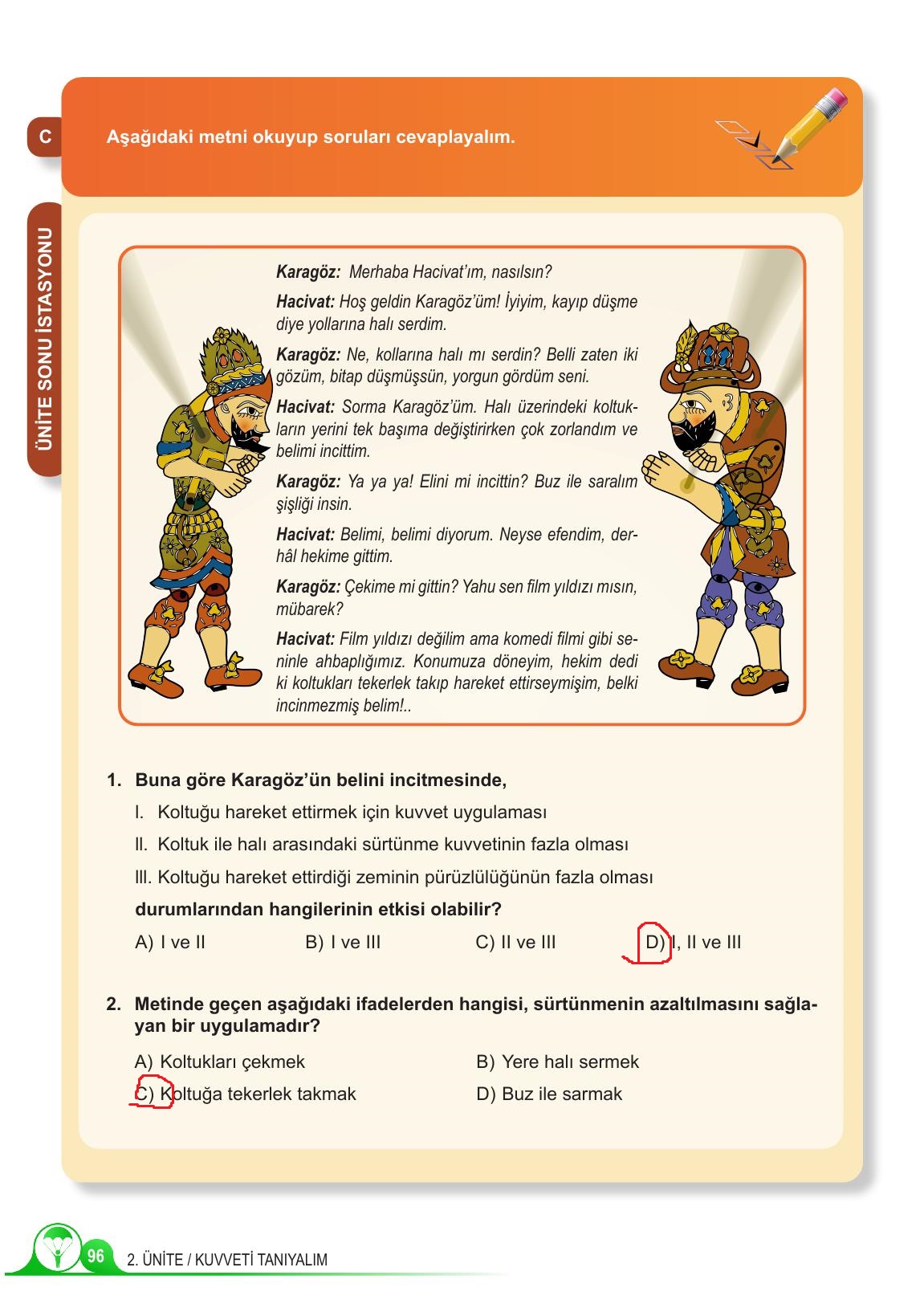 5. Sınıf Meb Yayınları Fen Bilimleri Ders Kitabı 1. Kitap Sayfa 96 Cevapları