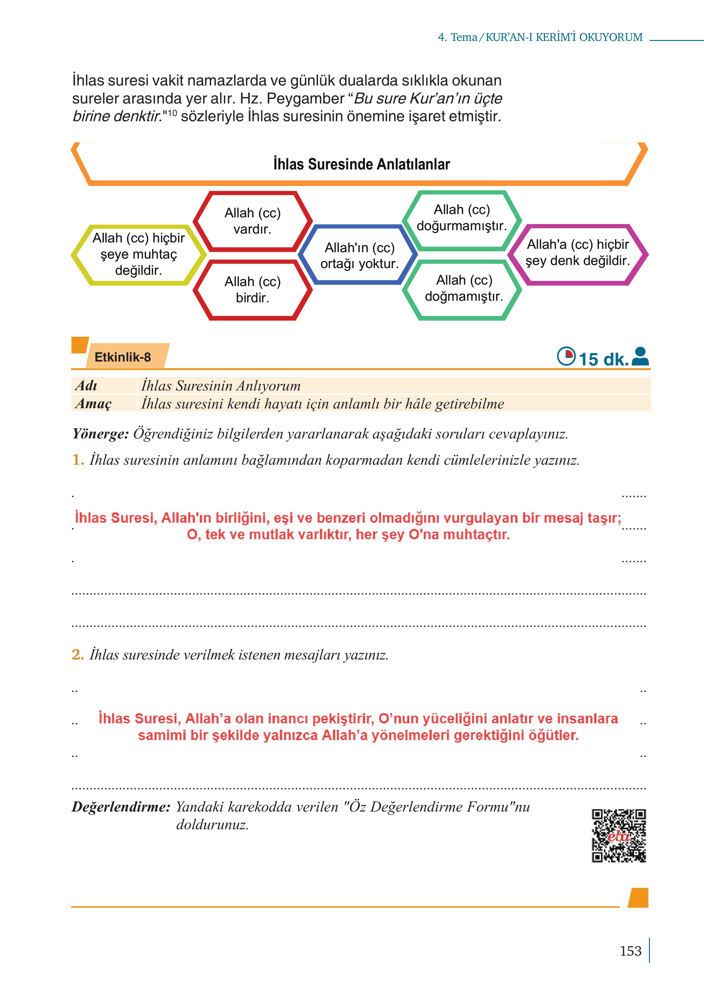 5. Sınıf Meb Yayınları Kuran-ı Kerim Ders Kitabı Sayfa 153 Cevapları