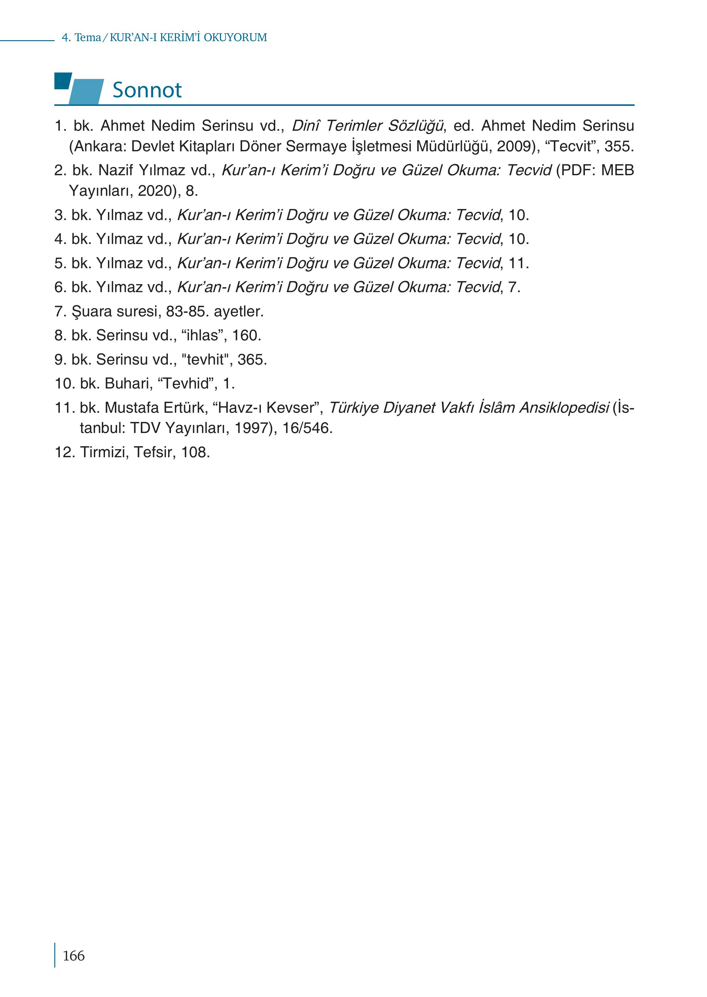 5. Sınıf Meb Yayınları Kuran-ı Kerim Ders Kitabı Sayfa 166 Cevapları