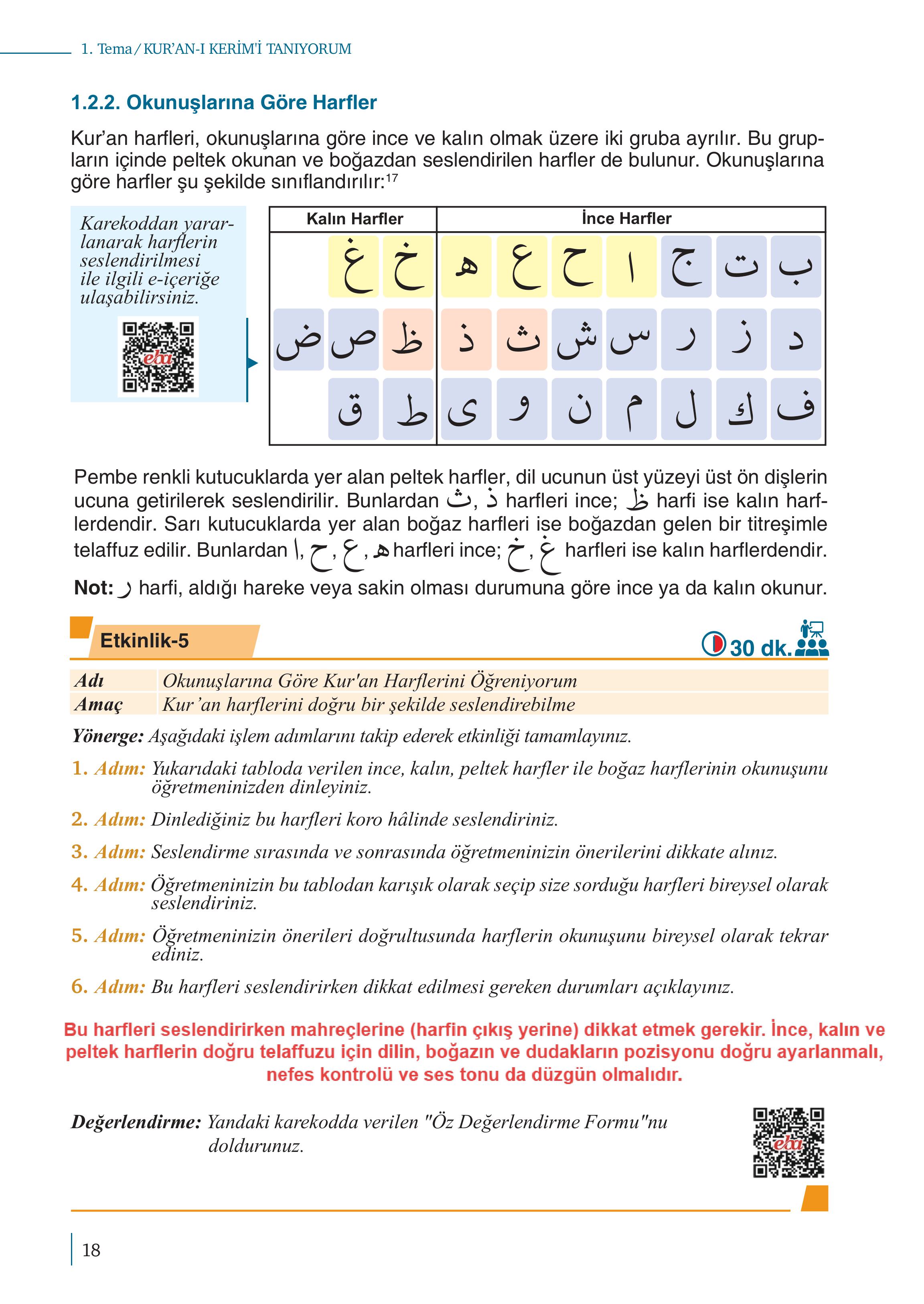 5. Sınıf Meb Yayınları Kuran-ı Kerim Ders Kitabı Sayfa 18 Cevapları