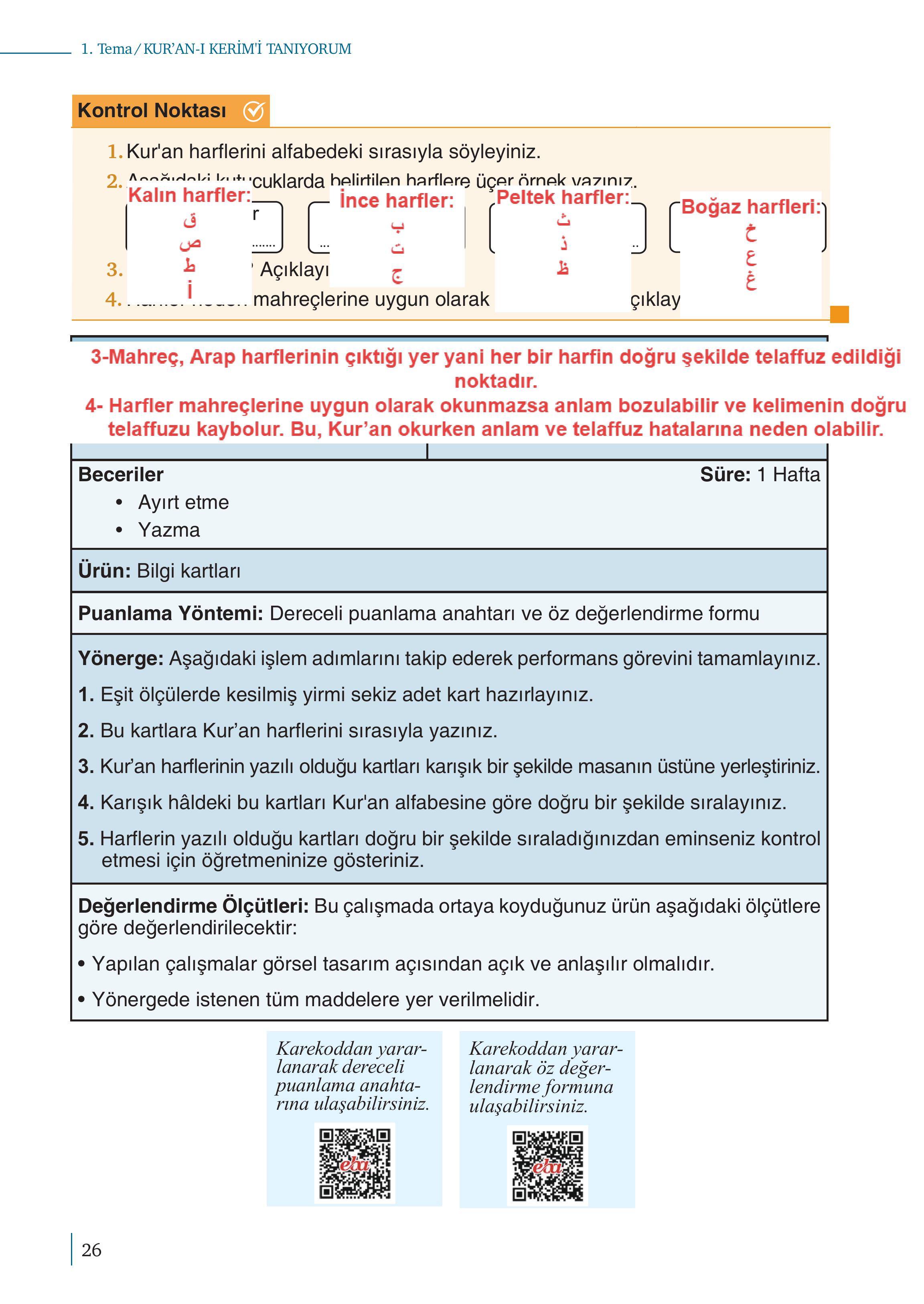5. Sınıf Meb Yayınları Kuran-ı Kerim Ders Kitabı Sayfa 26 Cevapları