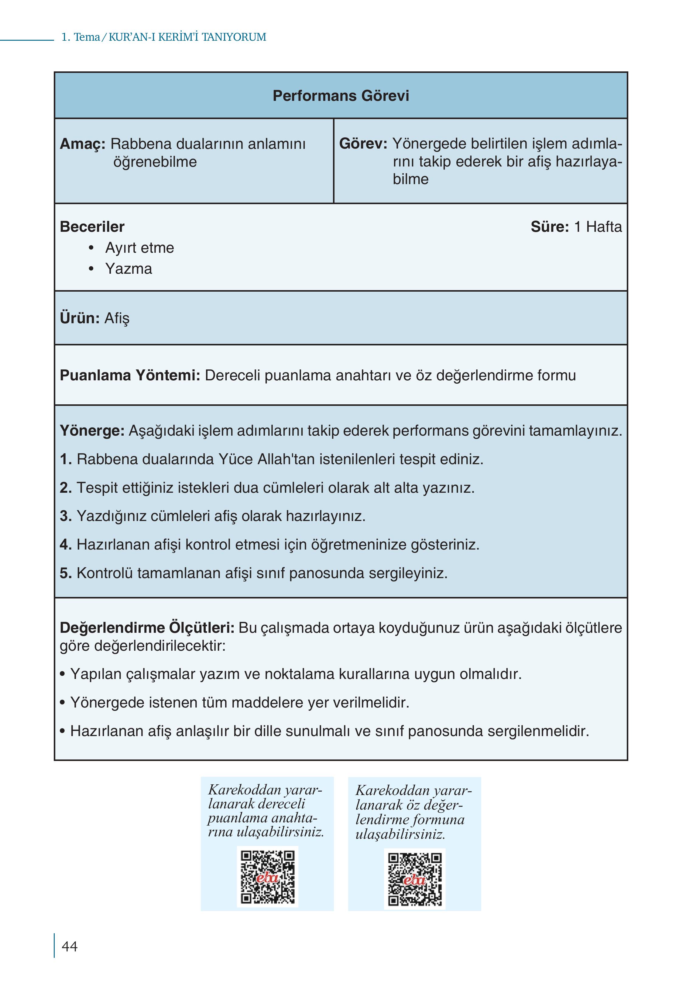 5. Sınıf Meb Yayınları Kuran-ı Kerim Ders Kitabı Sayfa 44 Cevapları