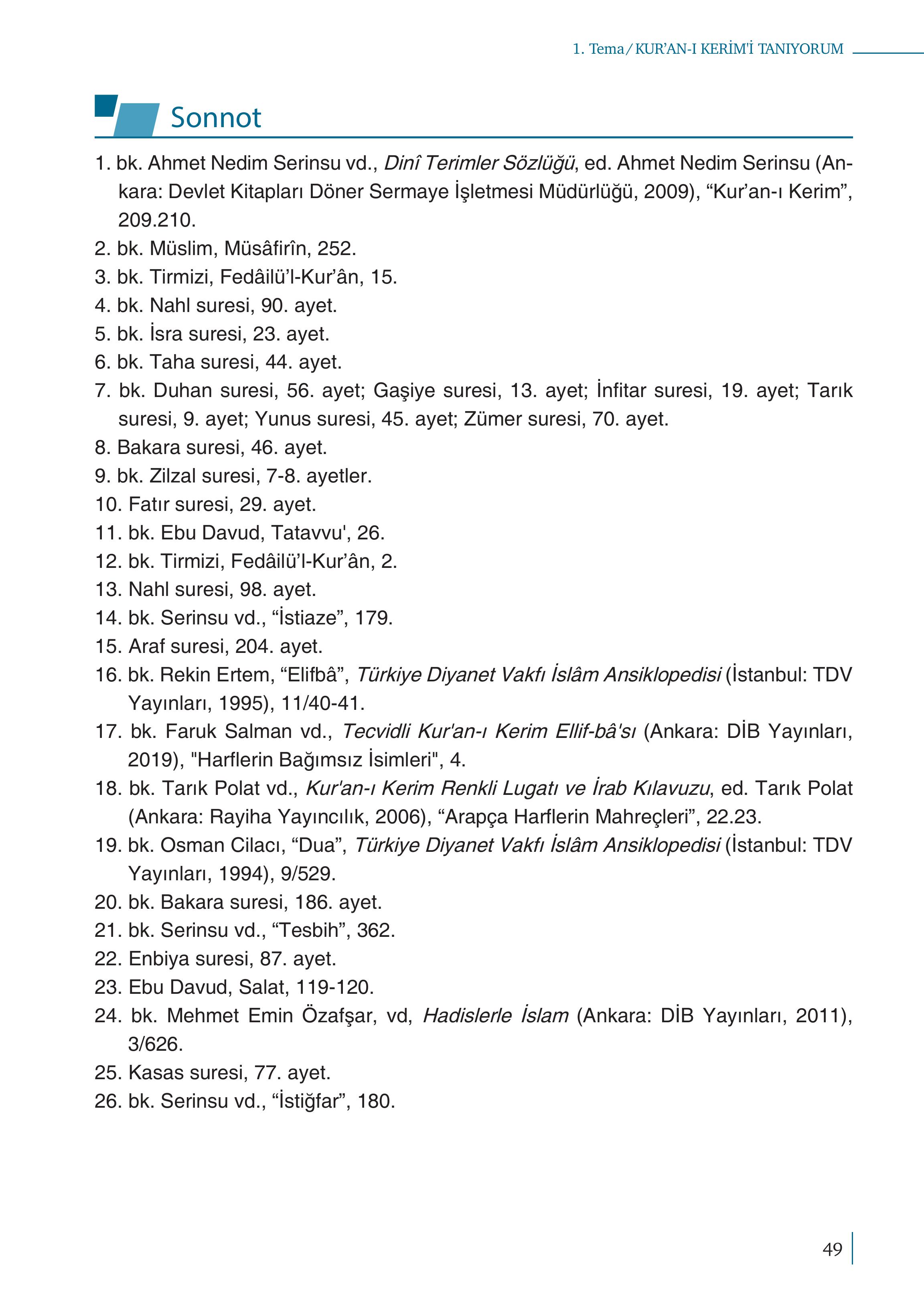 5. Sınıf Meb Yayınları Kuran-ı Kerim Ders Kitabı Sayfa 49 Cevapları