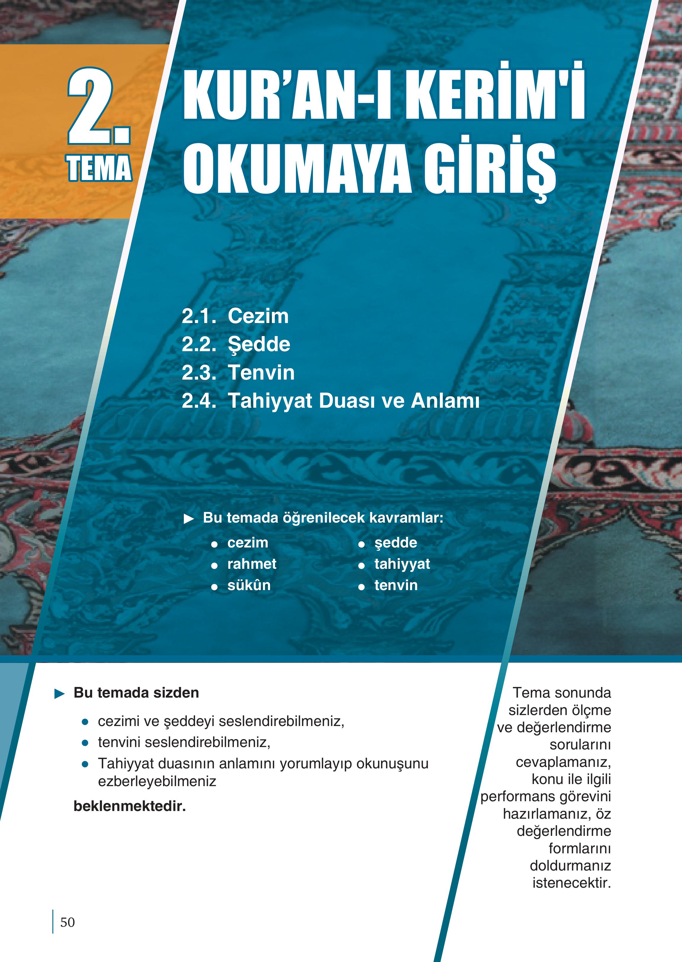 5. Sınıf Meb Yayınları Kuran-ı Kerim Ders Kitabı Sayfa 50 Cevapları