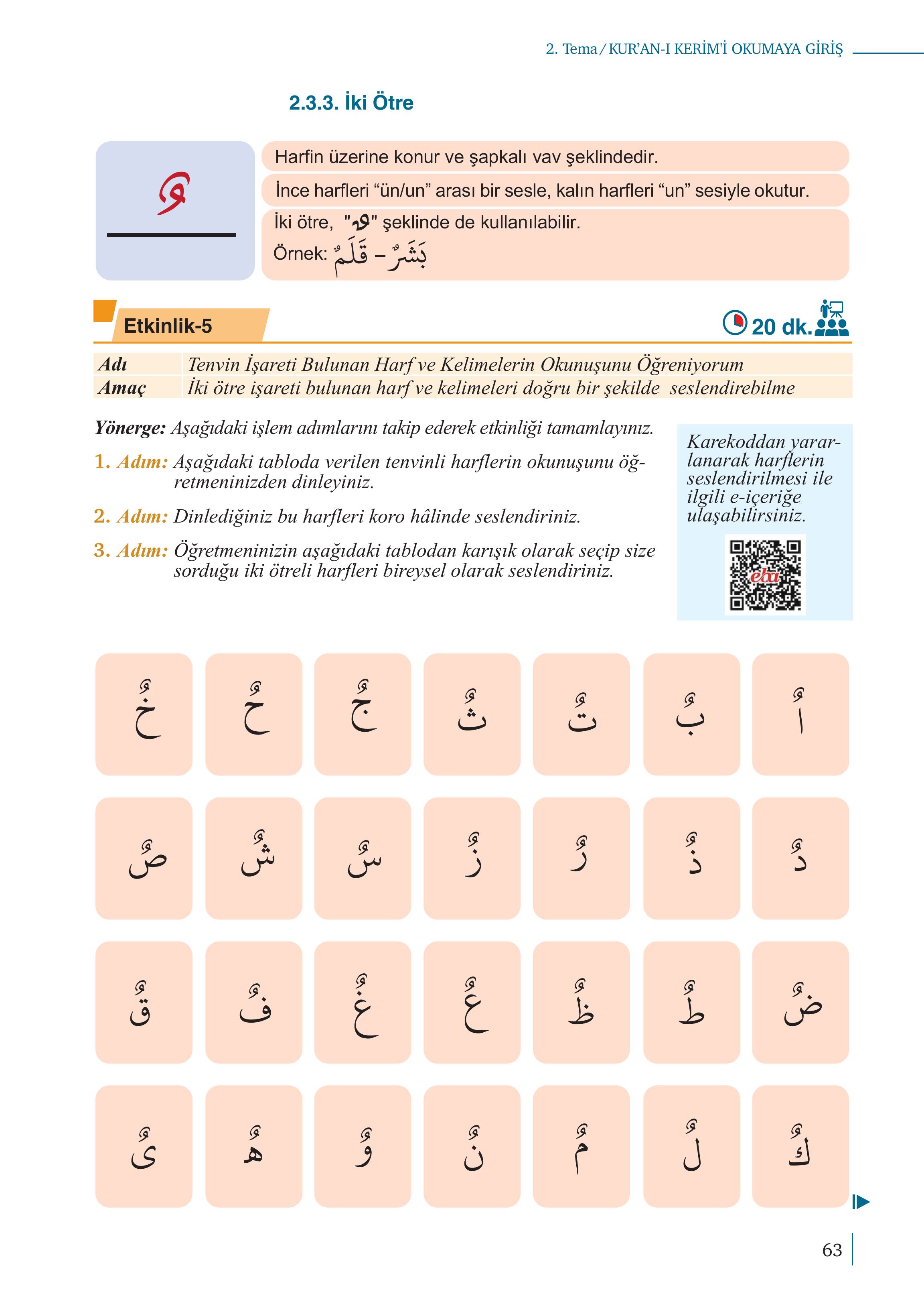 5. Sınıf Meb Yayınları Kuran-ı Kerim Ders Kitabı Sayfa 63 Cevapları
