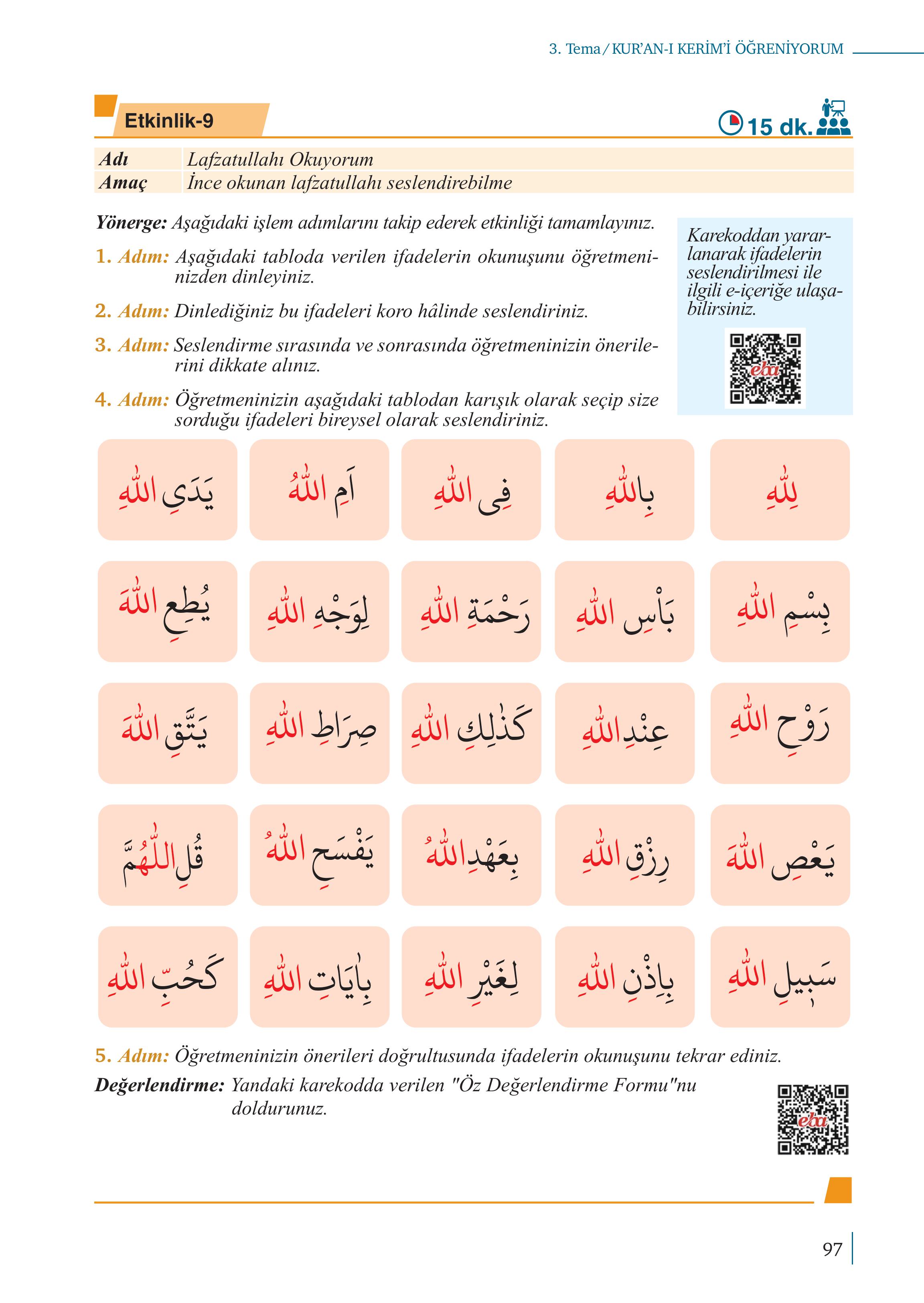 5. Sınıf Meb Yayınları Kuran-ı Kerim Ders Kitabı Sayfa 97 Cevapları