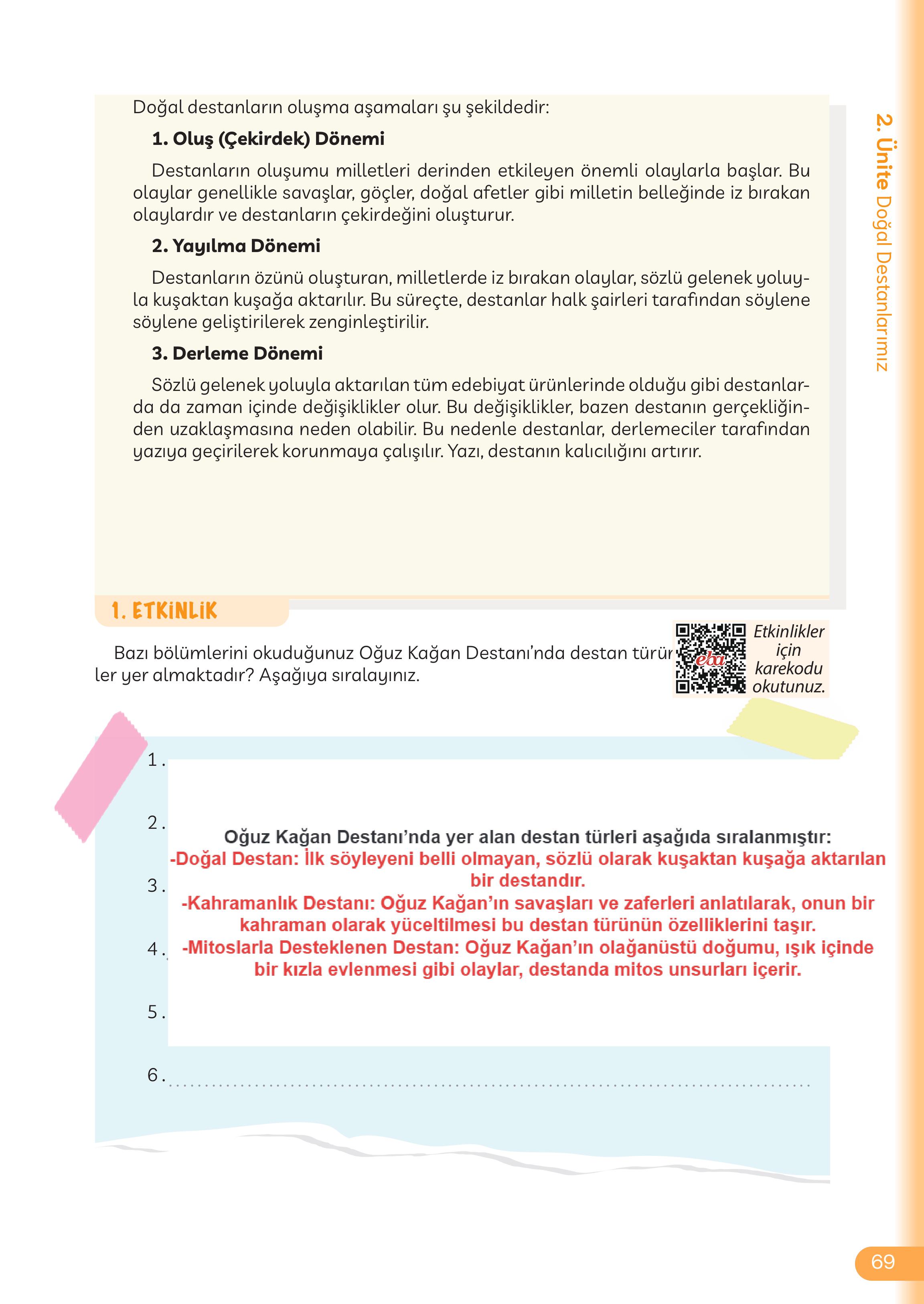 5. Sınıf Meb Yayınları Masal Ve Destanlarımız Ders Kitabı Sayfa 70 Cevapları