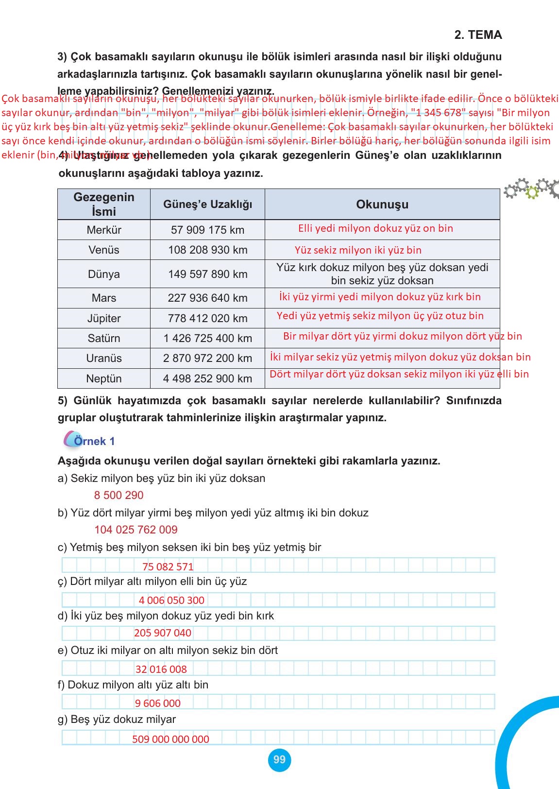 5. Sınıf Meb Yayınları Matematik Ders Kitabı 1. Kitap Sayfa 99 Cevapları